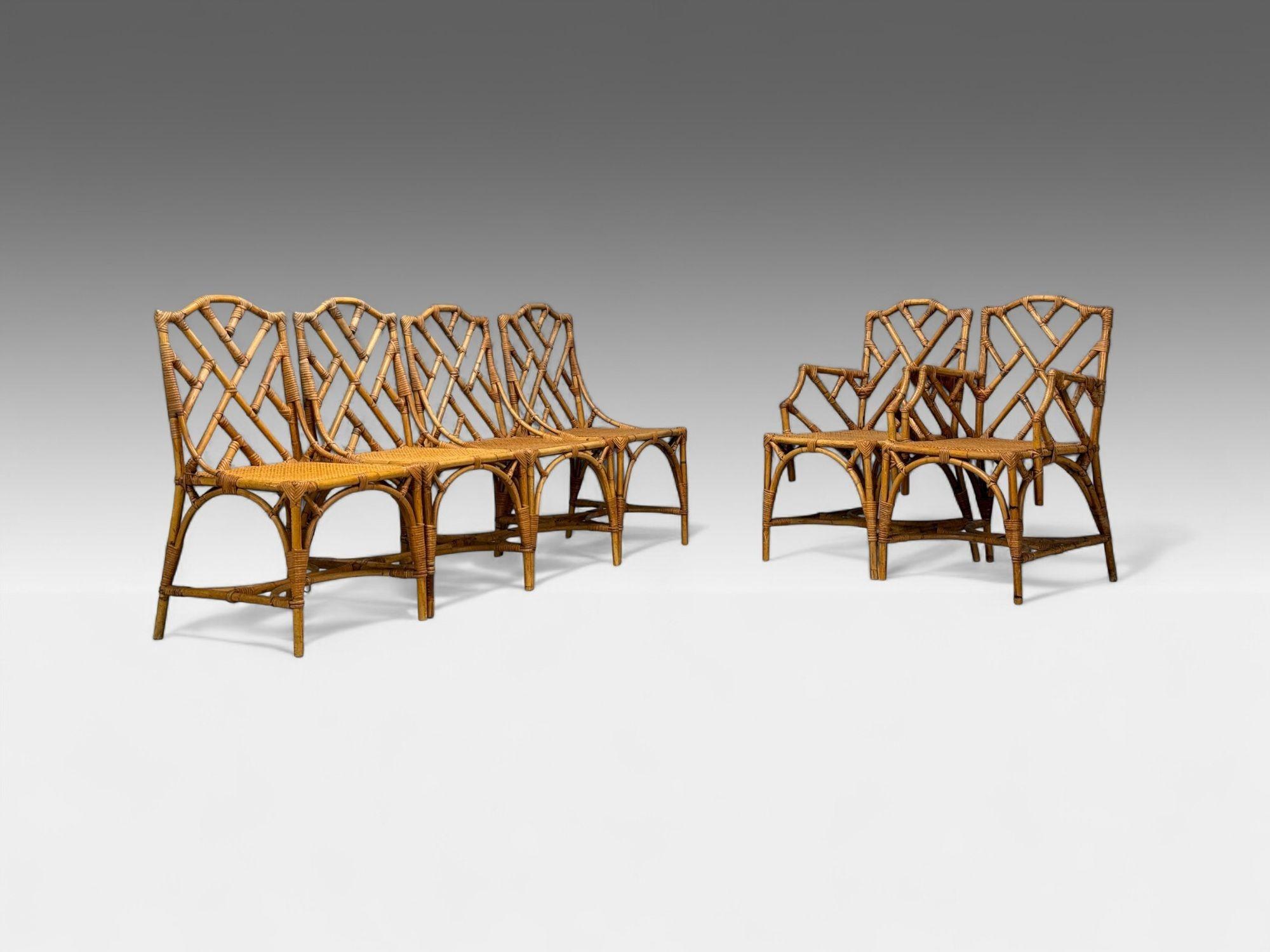 Dal Vera, table de salle à manger moderne italienne, en bambou, canne, verre, Italie, années 1950 en vente 10