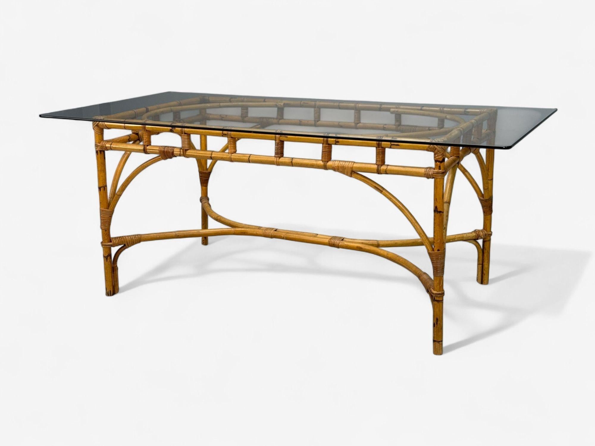 Dal Vera, table de salle à manger moderne italienne, en bambou, canne, verre, Italie, années 1950 Bon état - En vente à Manhasset, NY