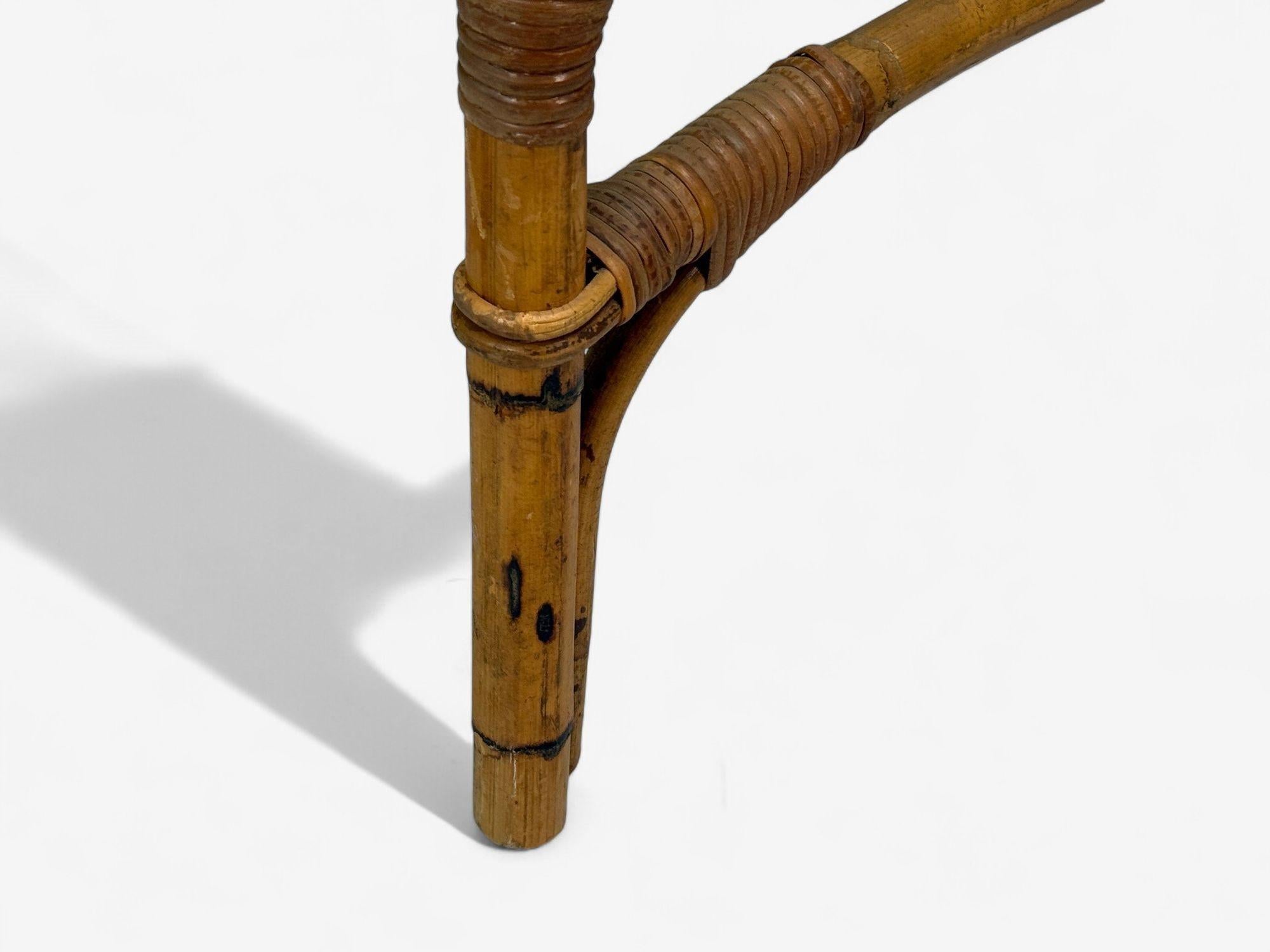 Dal Vera, table de salle à manger moderne italienne, en bambou, canne, verre, Italie, années 1950 en vente 2