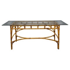 Dal Vera, Italian Modern, Bamboo, Cane, Glass, Dining Table, Italy, 1950s