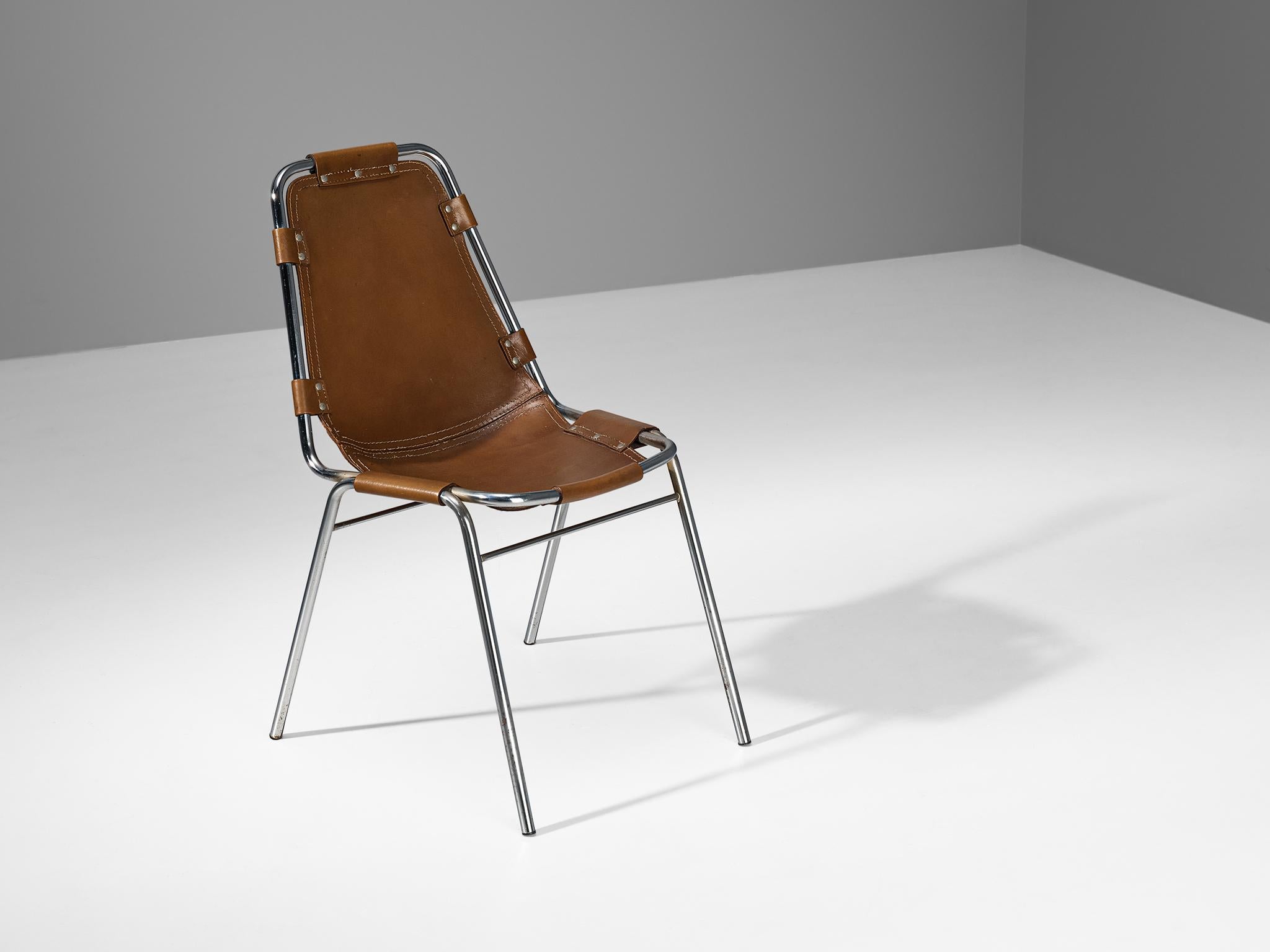 Dal Vera 'Les Arcs' chair, selected by Charlotte Perriand, cognac leather, chrome-plated metal, circa 1970 

This well-constructed chair was manufactured by Dal Vera and selected by Charlotte Perriand (1903-1999) for Les Arcs, a ski resort in the