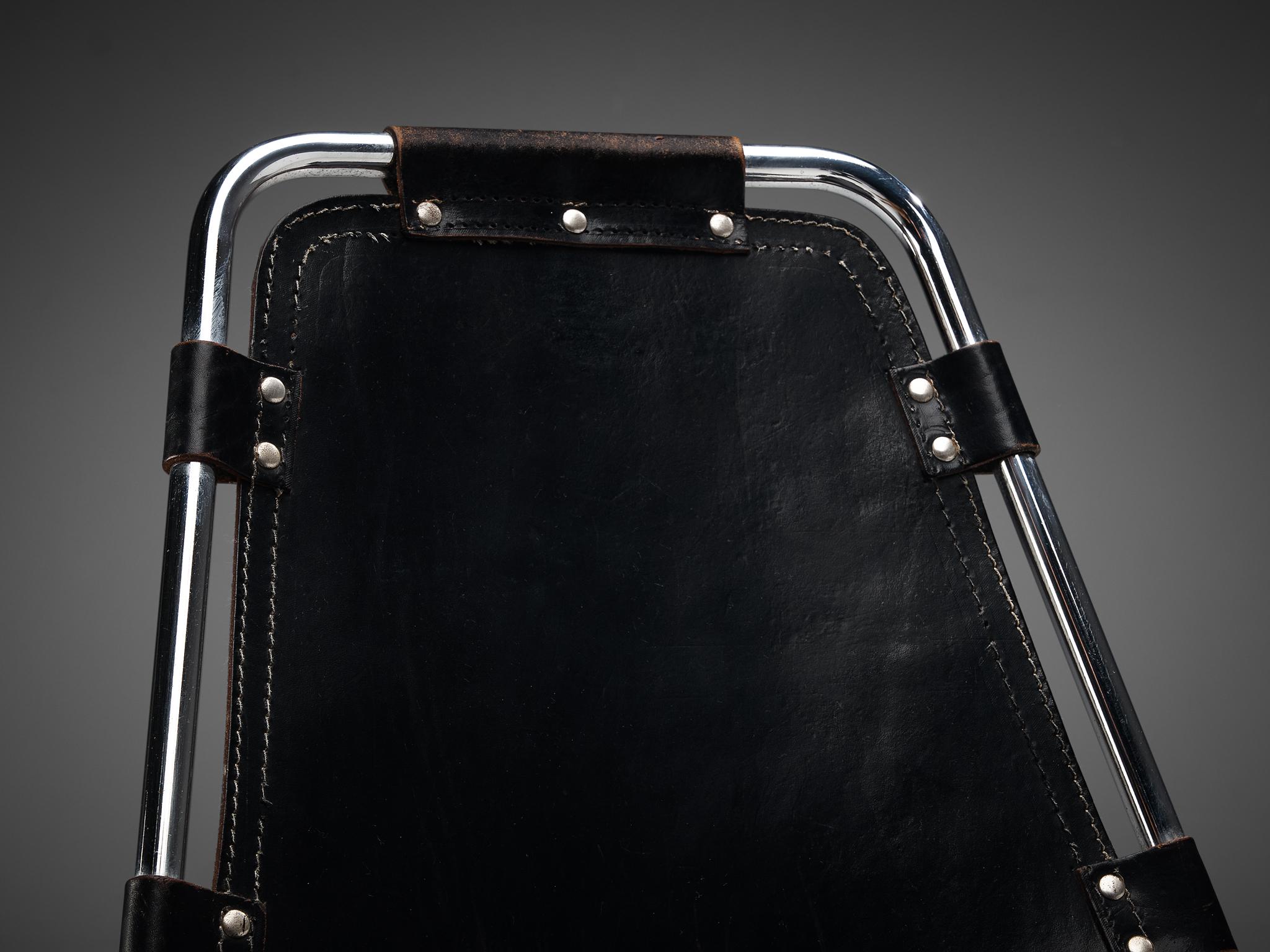 Dal Vera 'Les Arcs' Chairs in Black Leather and Chromed Metal For Sale 2