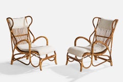 Dal Vera, Lounge Chairs, Bamboo, Rattan, Fabric, Italy, 1950s