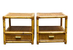 Dal Vera Pair of Bamboo and Rattan Nightstand, Side Tables, Italy 1960s