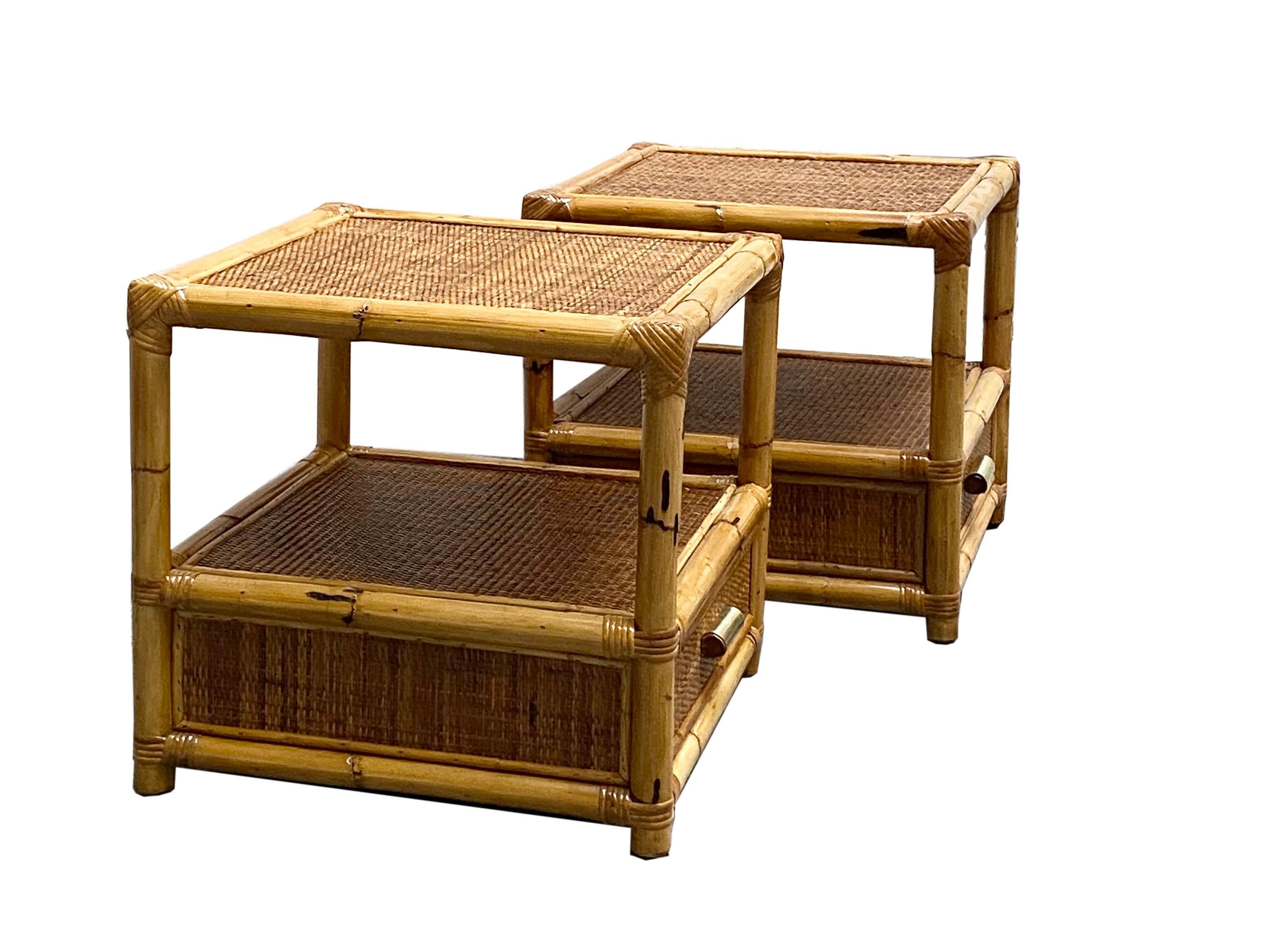 Dal Vera Pair of Bamboo and Rattan Nightstand, Side Tables, Italy 1960s In Good Condition In Naples, IT