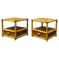 Dal Vera Pair of Bamboo and Rattan Nightstand, Side Tables, Italy 1960s
