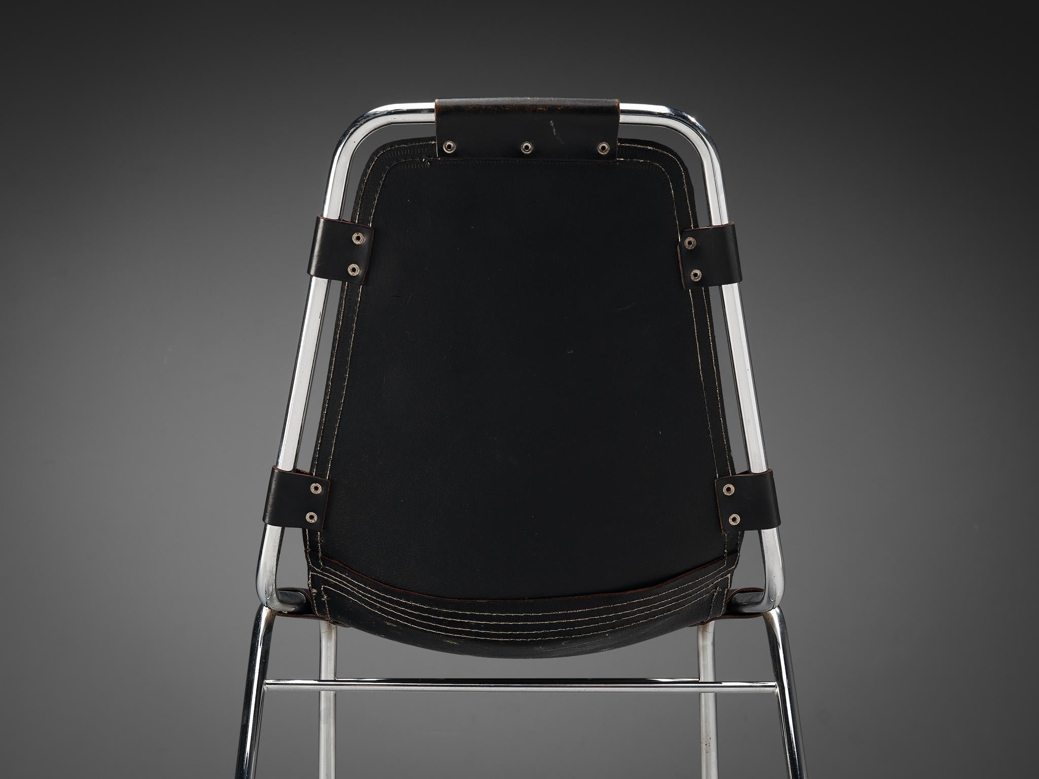 Dal Vera: Paar Stühle „Les Arcs“ aus schwarzem Leder  (Moderne der Mitte des Jahrhunderts) im Angebot