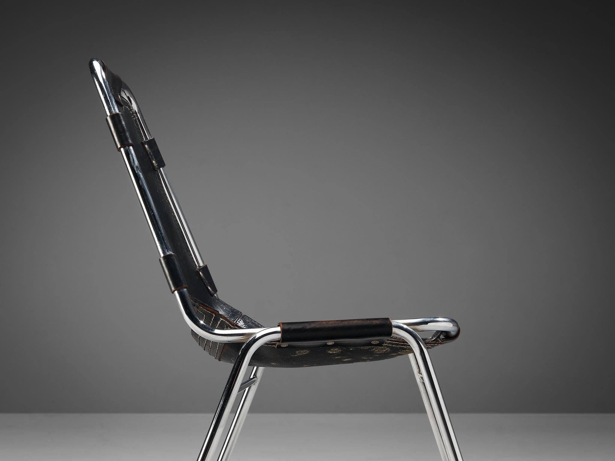 Dal Vera: Paar Stühle „Les Arcs“ aus schwarzem Leder  (Ende des 20. Jahrhunderts) im Angebot