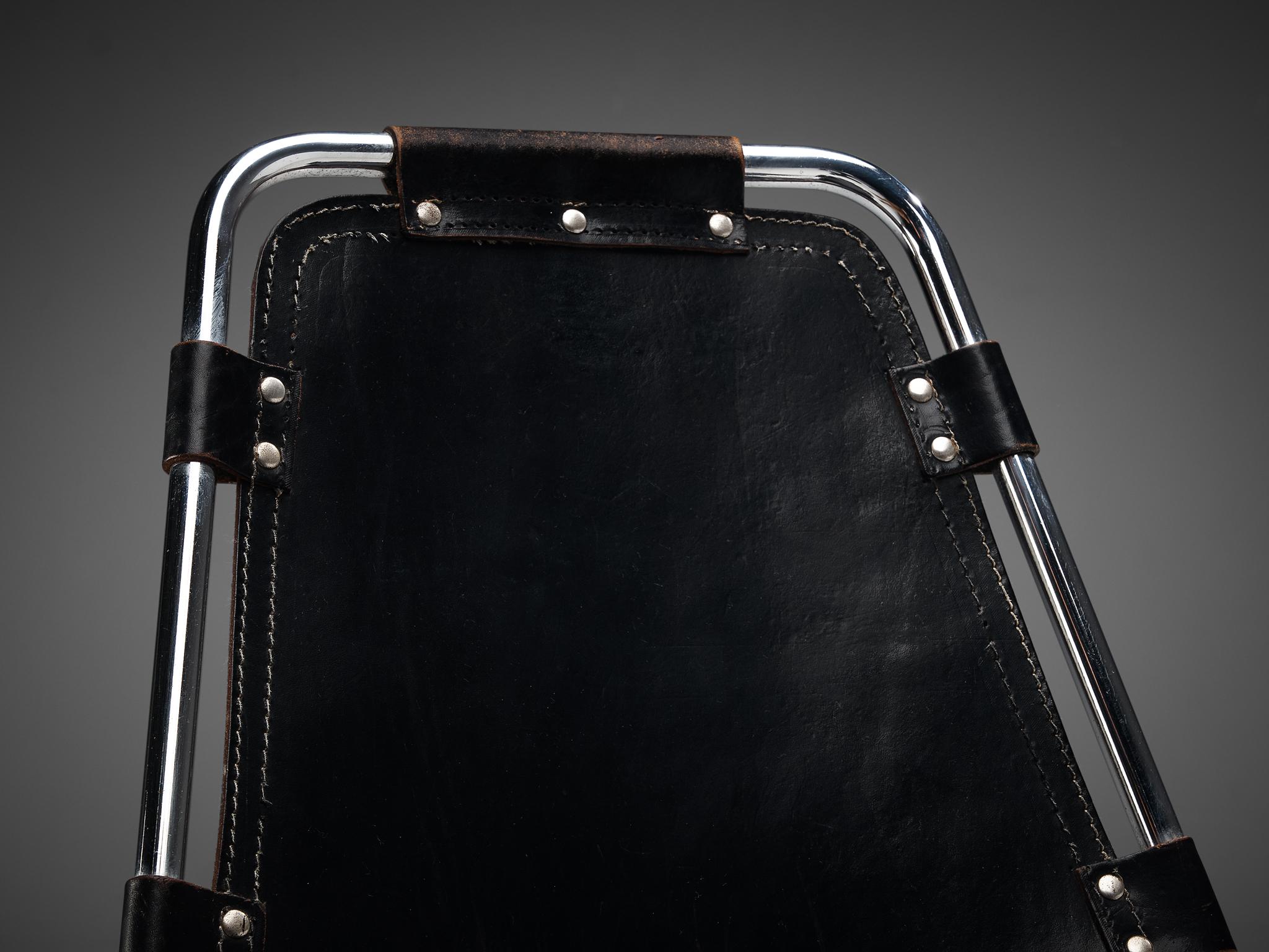 Dal Vera: Paar Stühle „Les Arcs“ aus schwarzem Leder  im Angebot 1