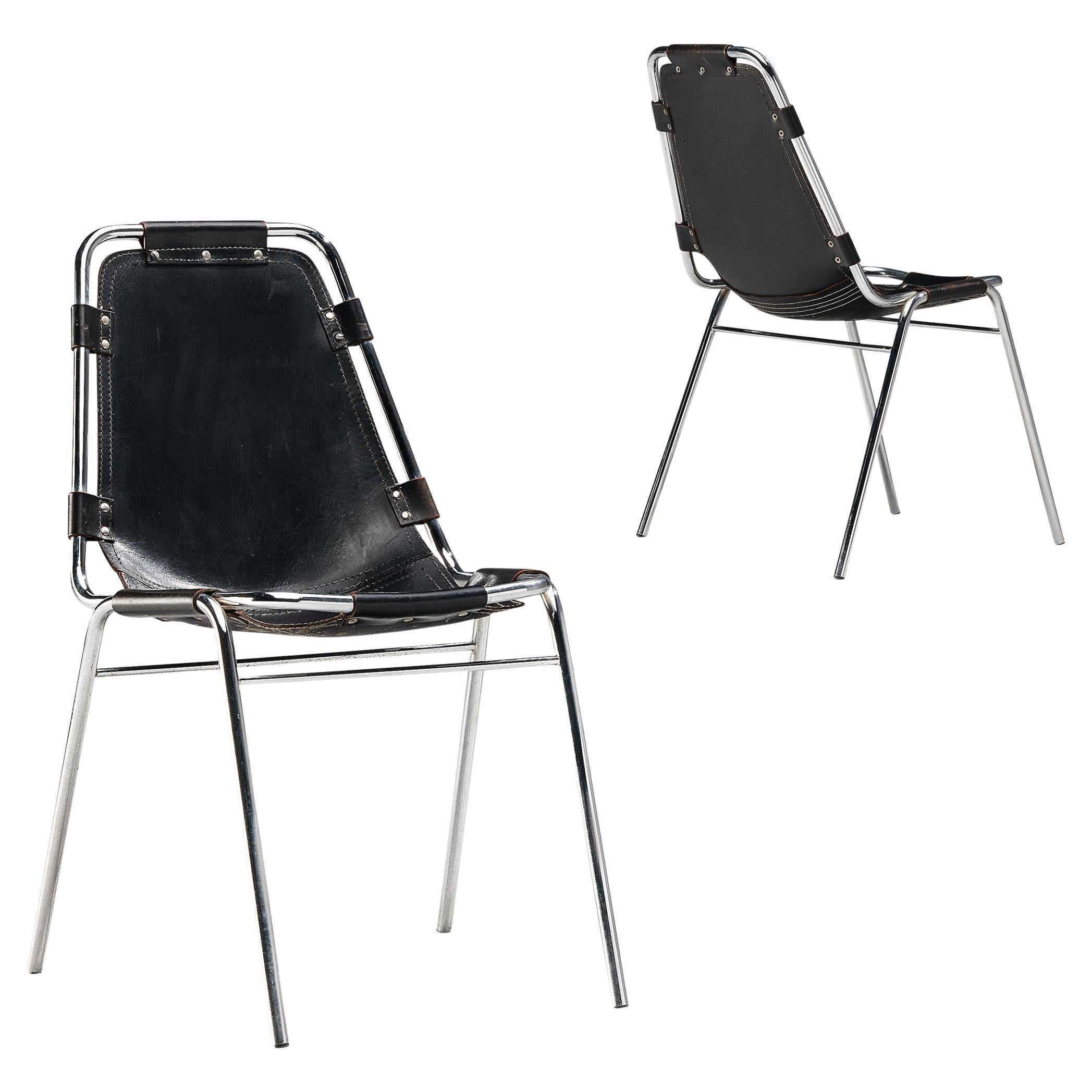 Dal Vera Pair of 'Les Arcs' Chairs in Black Leather 