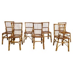 Dal Vera Set of 7 Bamboo and Rattan Dining Chairs, Italy 1960s