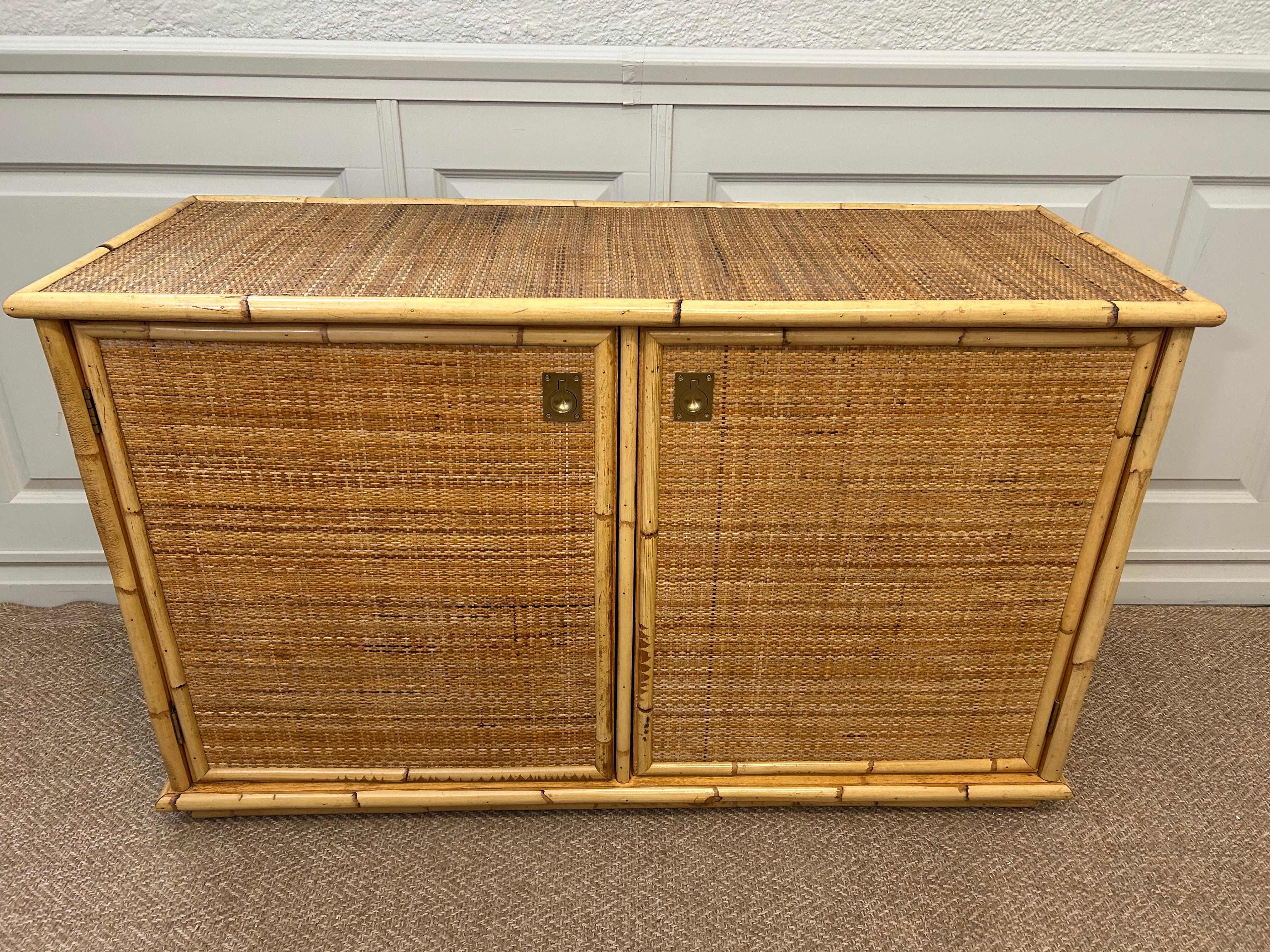Aparador Dal Vera, bambú y mimbre de ratán, Italia, principios de los 80 en venta 5