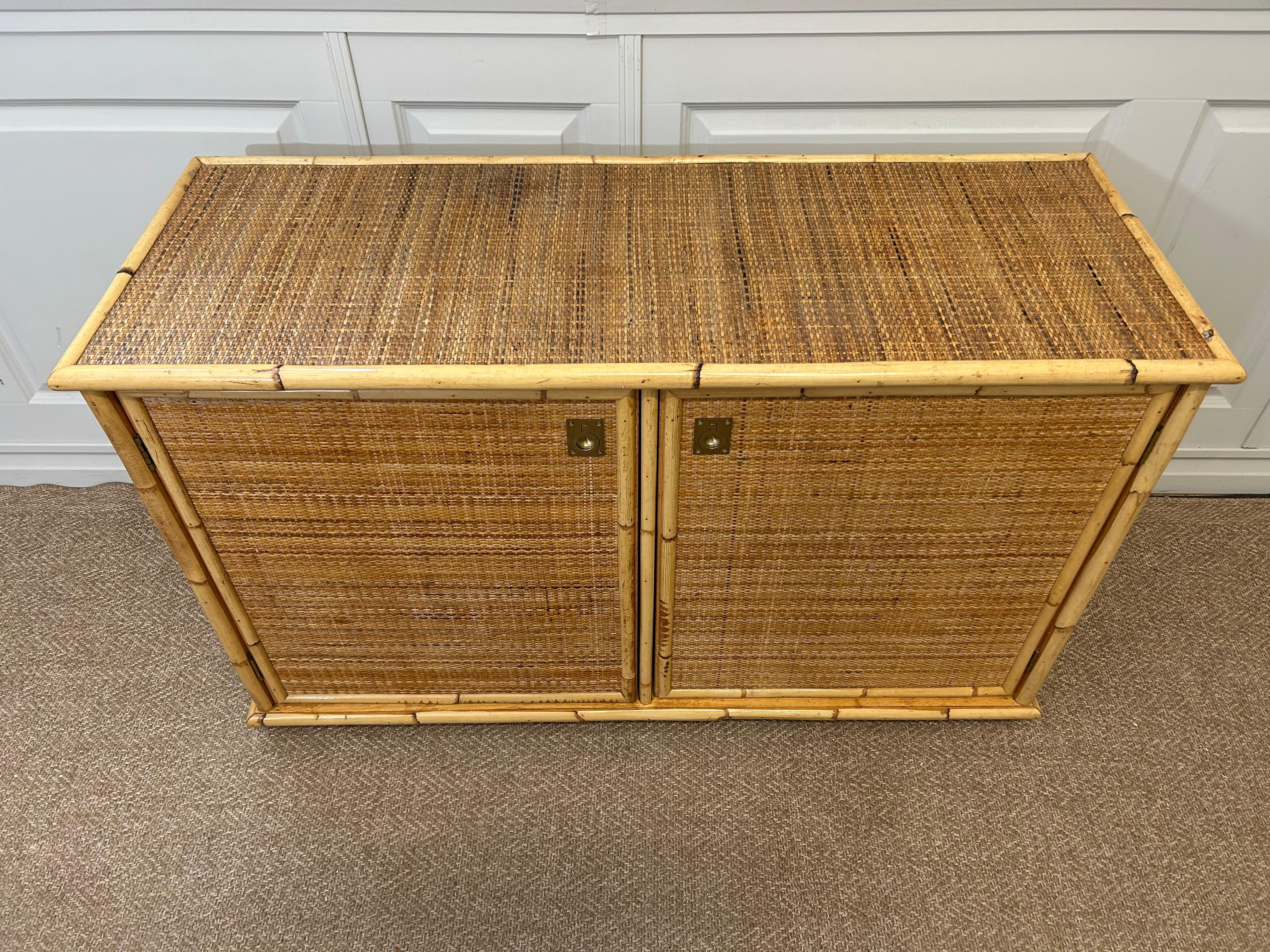 Aparador Dal Vera, bambú y mimbre de ratán, Italia, principios de los 80 Italiano en venta