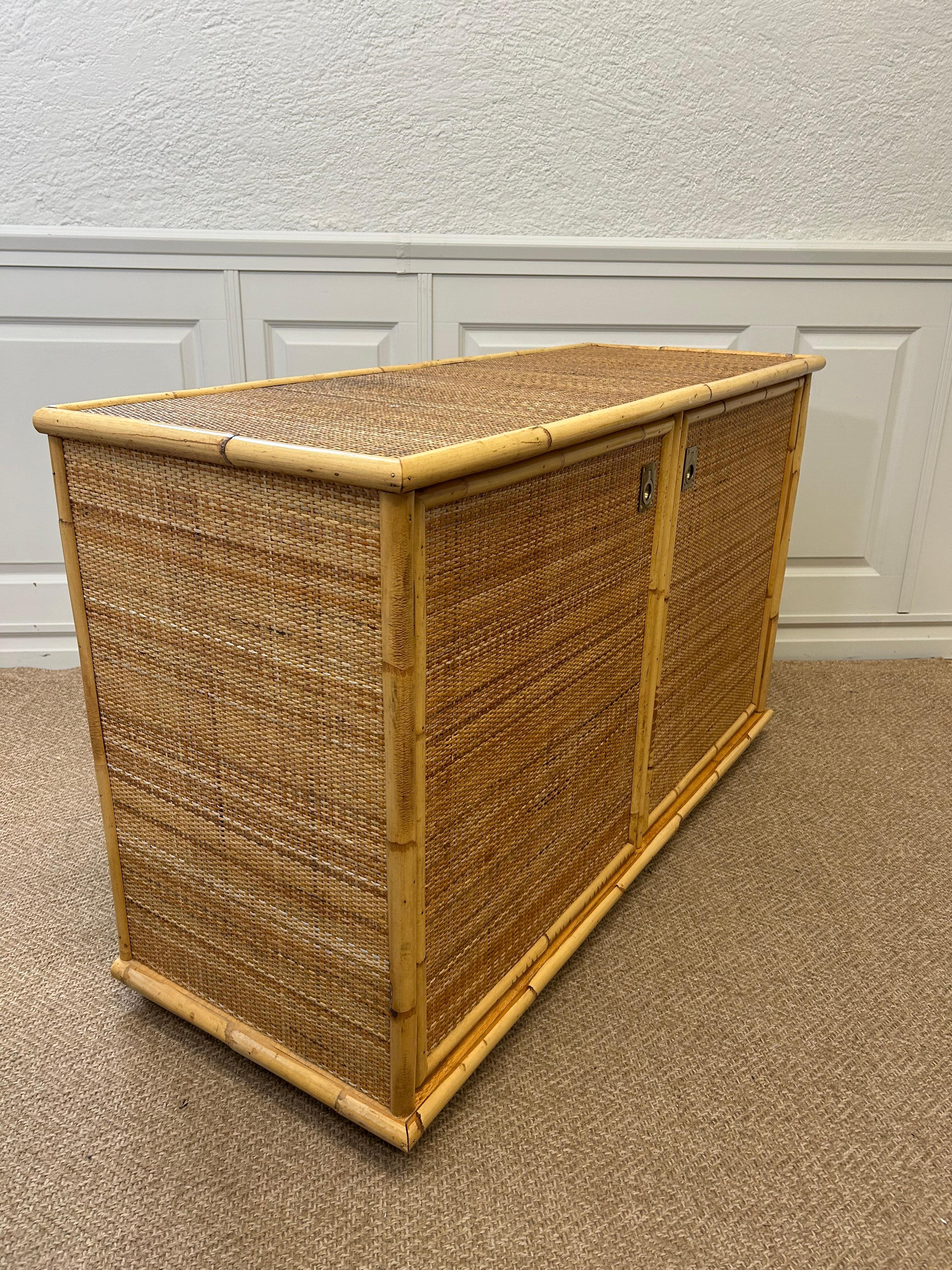 Aparador Dal Vera, bambú y mimbre de ratán, Italia, principios de los 80 en Bueno estado para la venta en Cork, IE