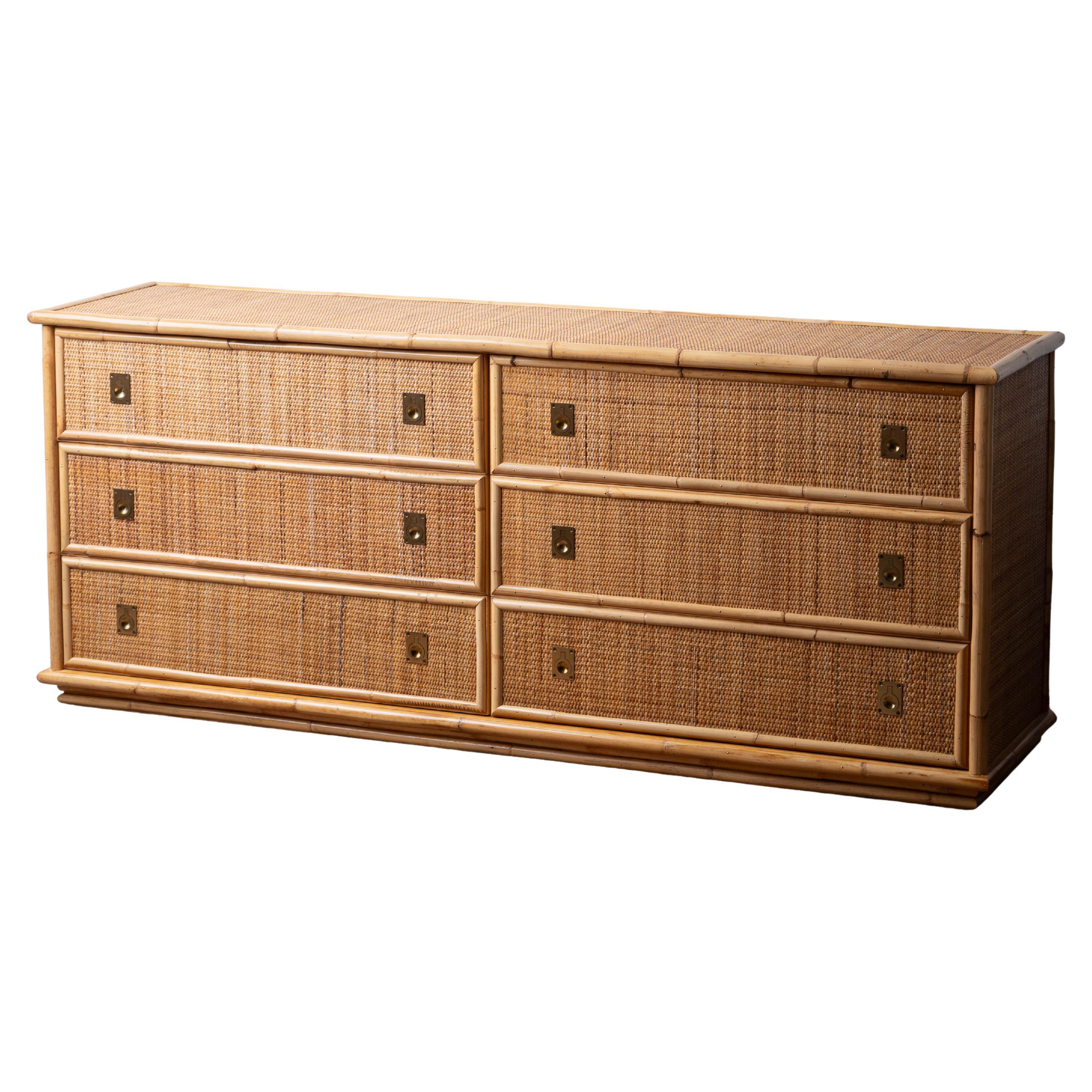 Dal Vera Woven Rattan Dresser, 1970s