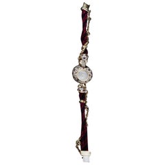 Dalaneau 18 Karat Gold Ladies Bracelet Watch with Diamonds and Rubies, 1980s