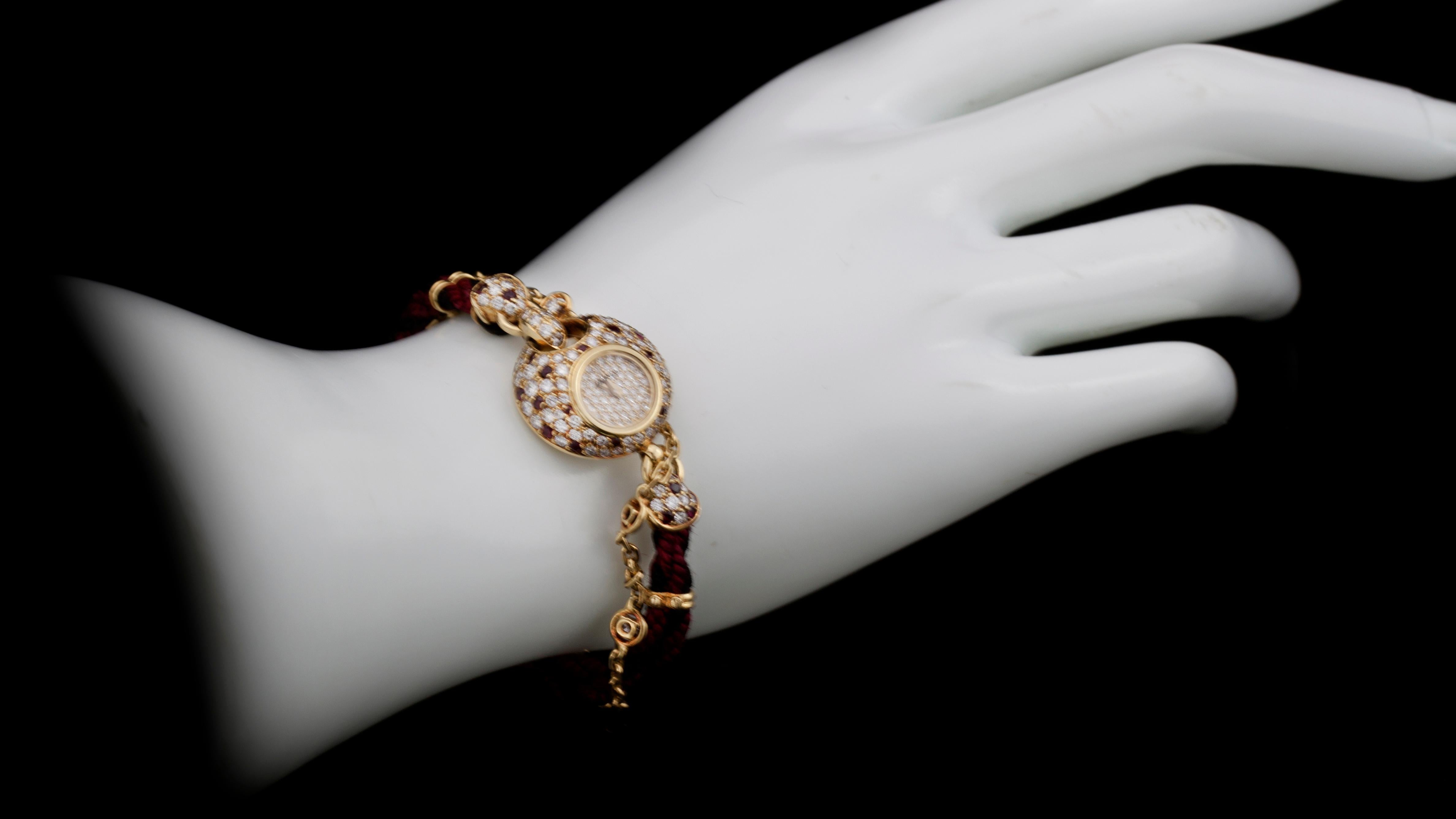 Dalaneau 18 Karat Gold Ladies Bracelet Watch with Diamonds and Rubies, 1980s 3