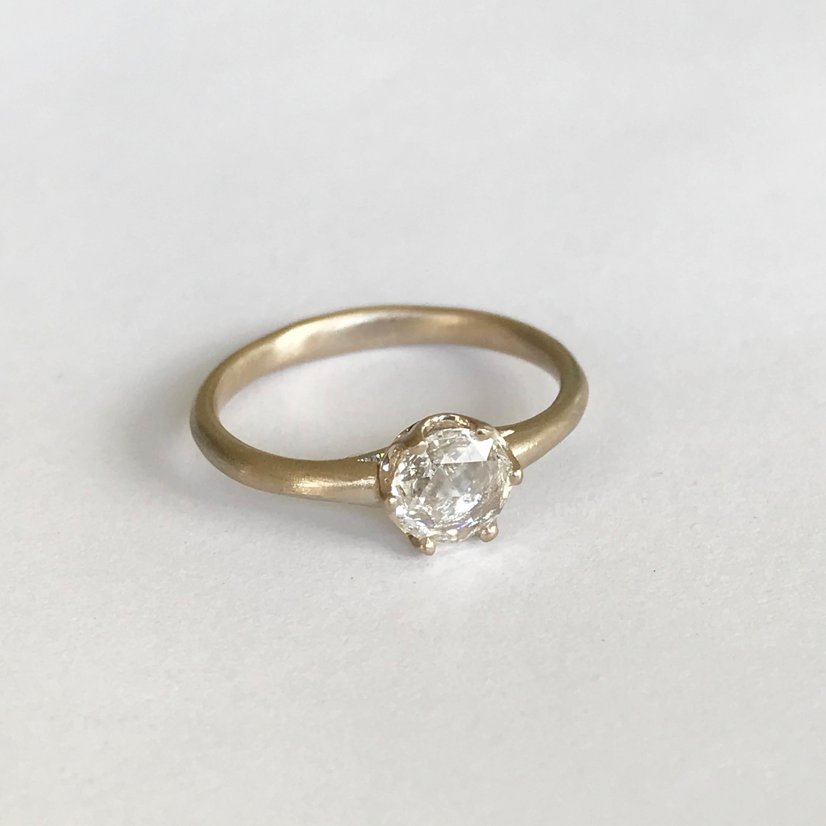 Dalben 0, 35 Carat Round Rose Cut Diamond Gold Ring For Sale 2
