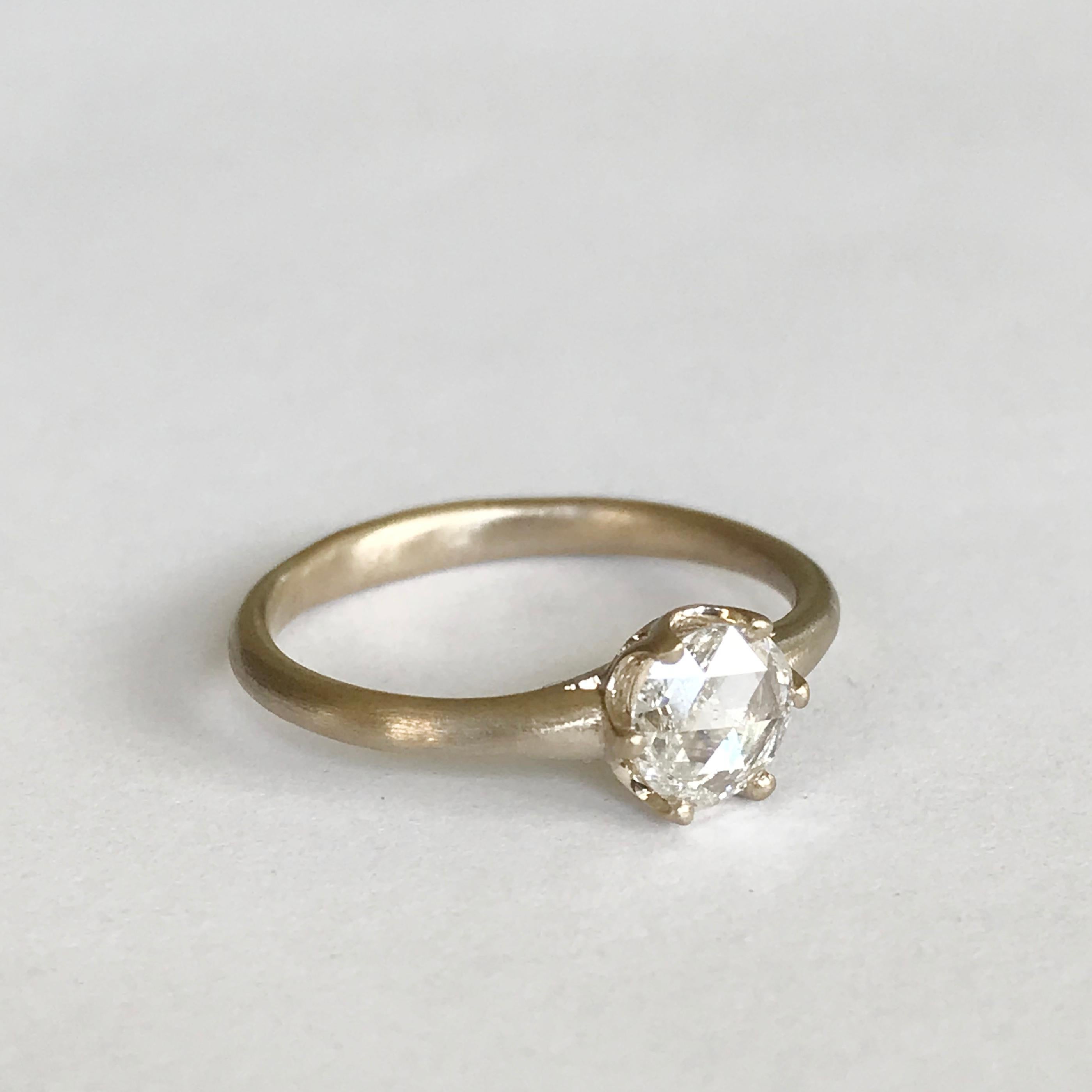 Dalben 0, 35 Carat Round Rose Cut Diamond Gold Ring For Sale 4