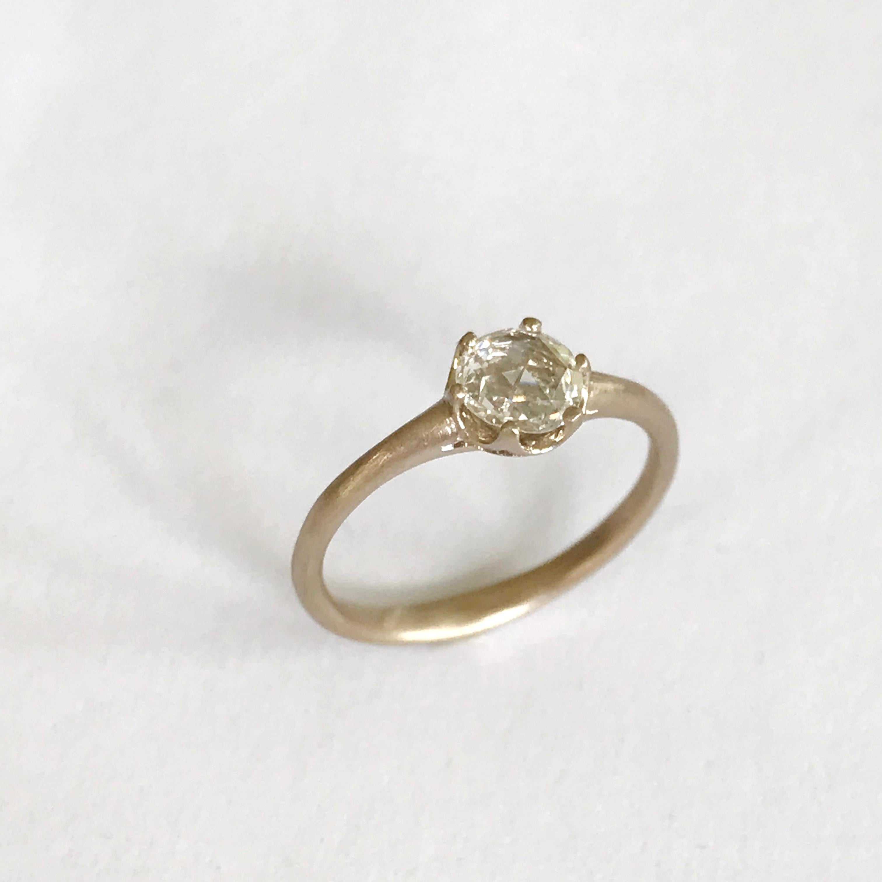 Dalben 0, 35 Carat Round Rose Cut Diamond Gold Ring For Sale 5