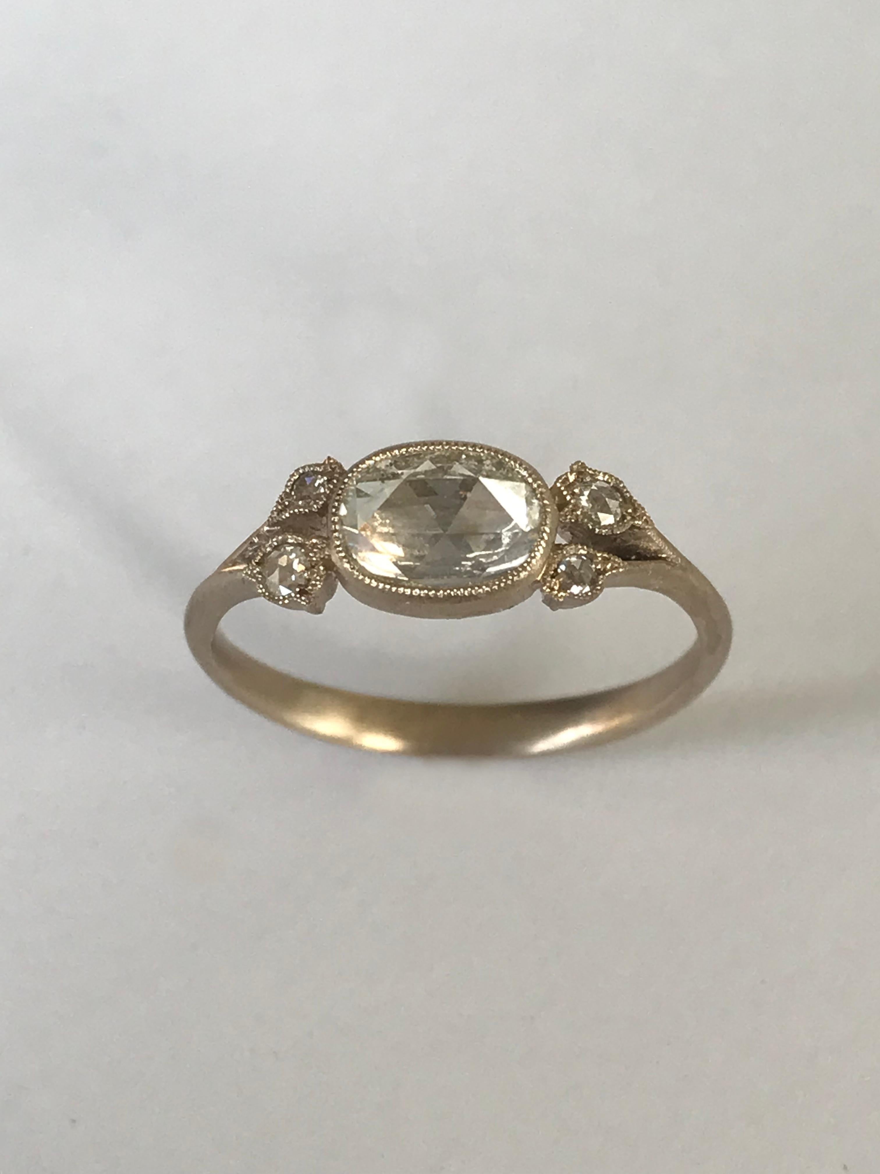 Dalben 0,57 Karat Diamantring aus Gold mit Rosenschliff in Ovalform 4