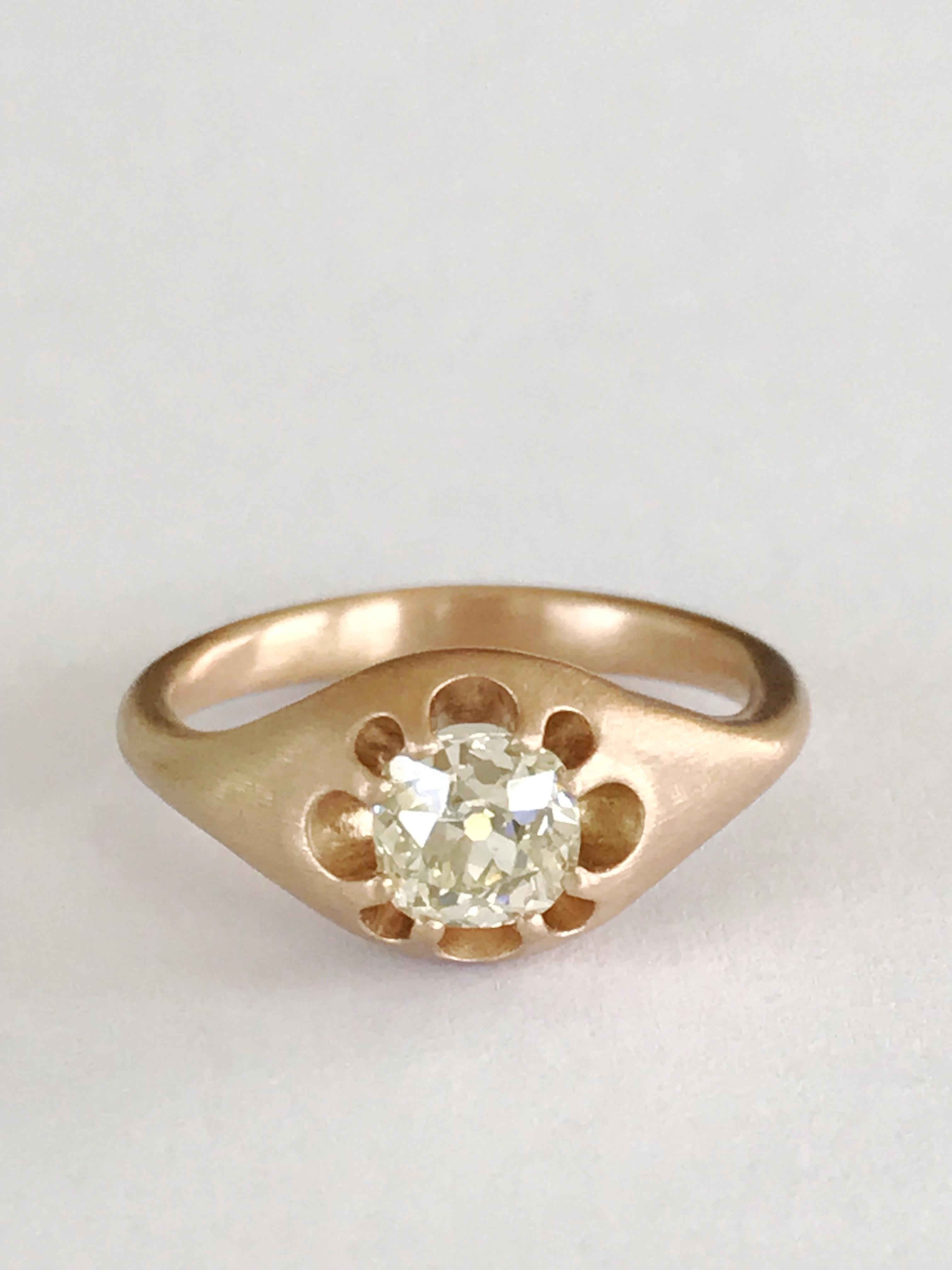 Contemporary Dalben 0, 82 Ct Old Mine Cut Diamand Rose Gold Ring For Sale
