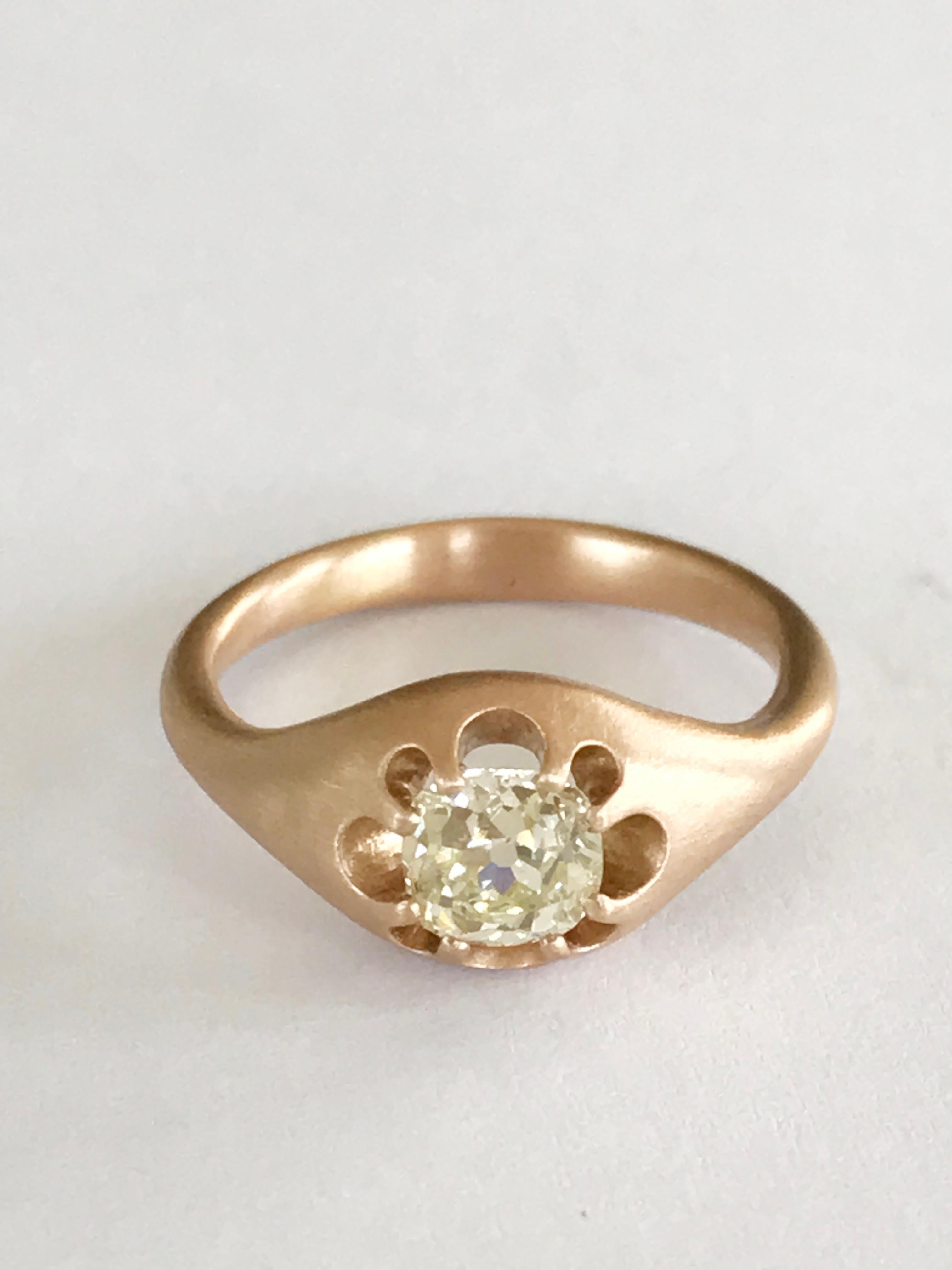 Dalben 0, 82 Ct Old Mine Cut Diamand Rose Gold Ring In New Condition For Sale In Como, IT