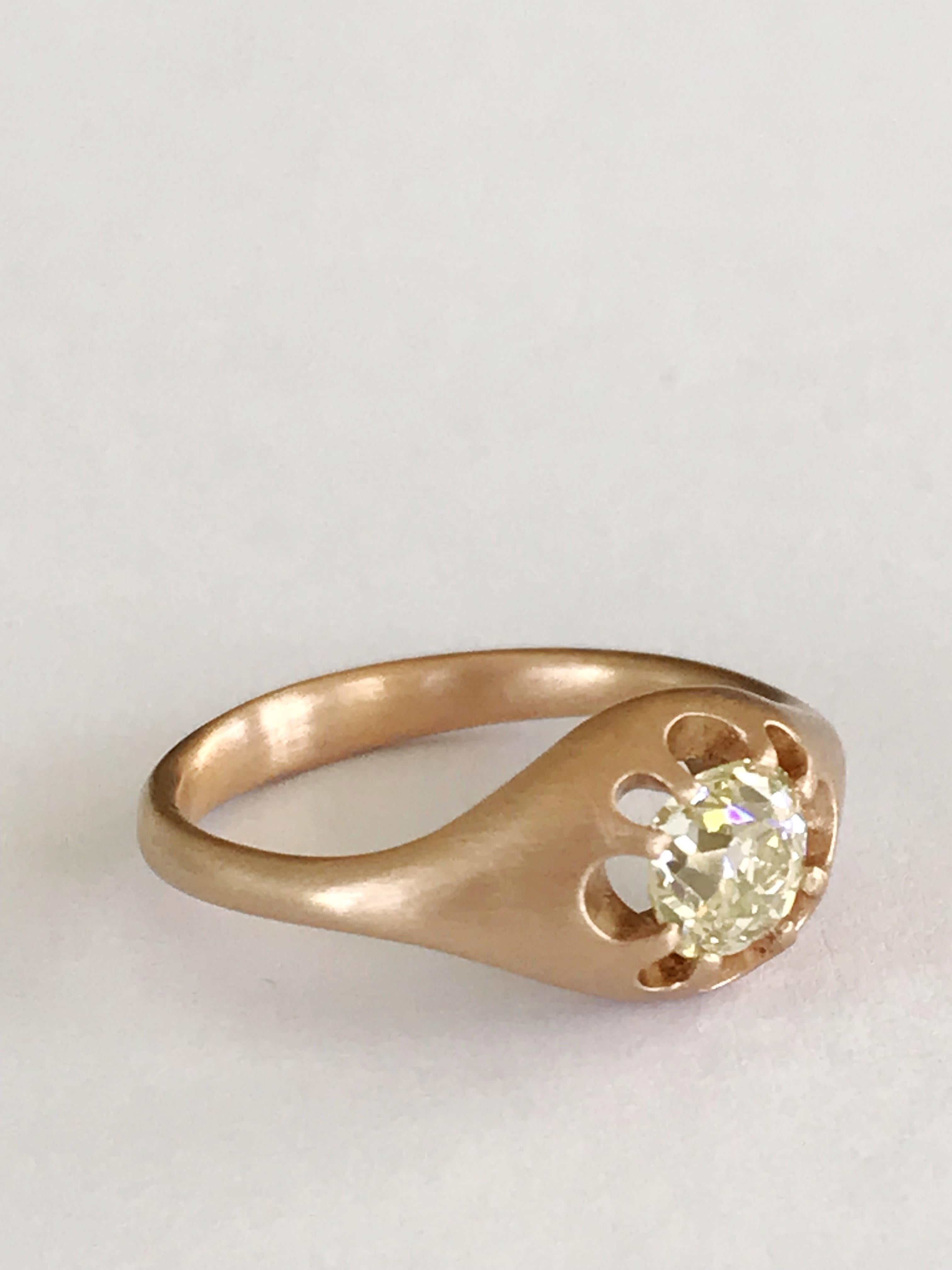Dalben Bague Diamand en or rose 0,82 carat avec diamant taille vieille mine en vente 2