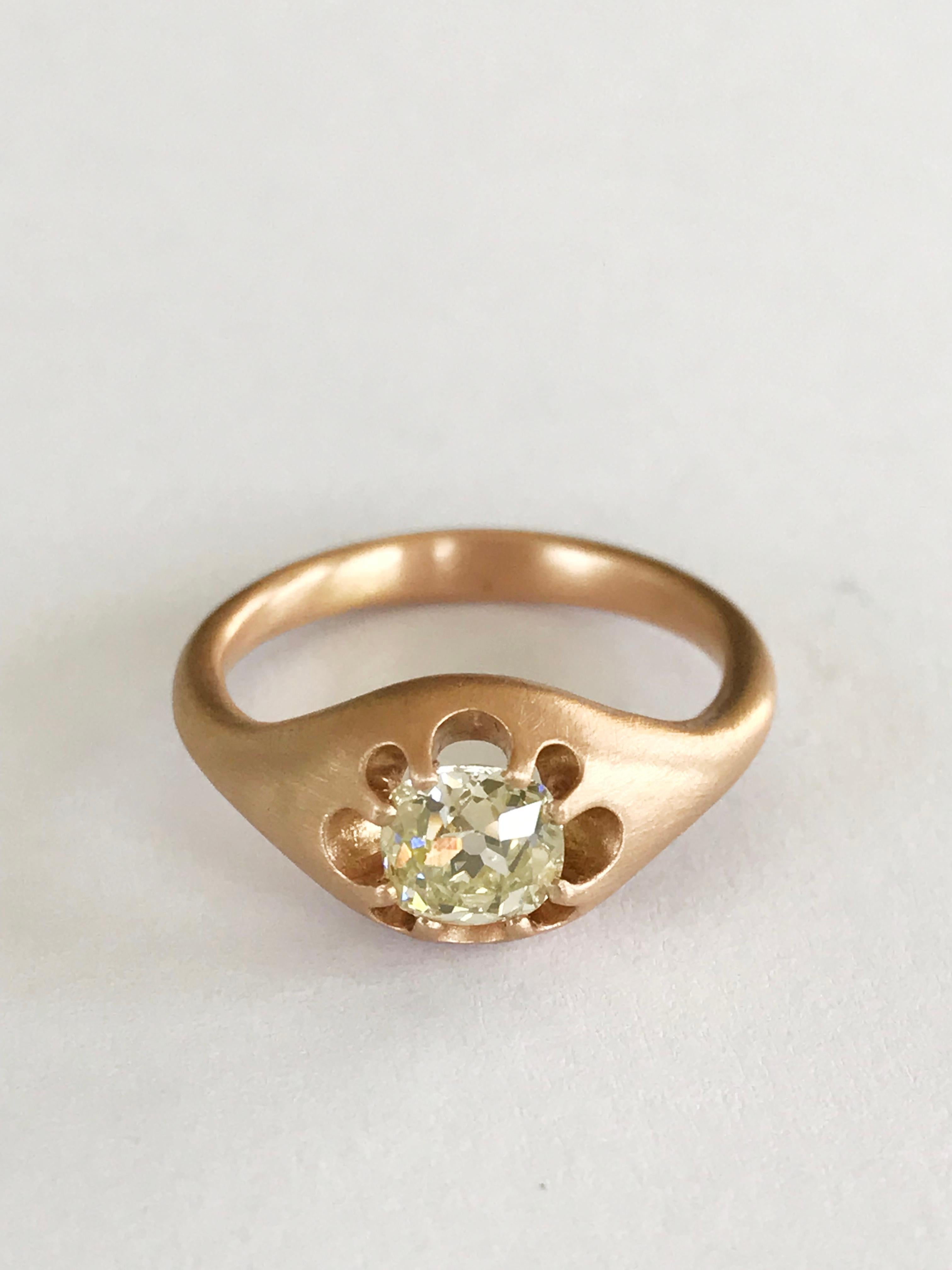 Dalben Bague Diamand en or rose 0,82 carat avec diamant taille vieille mine en vente 3