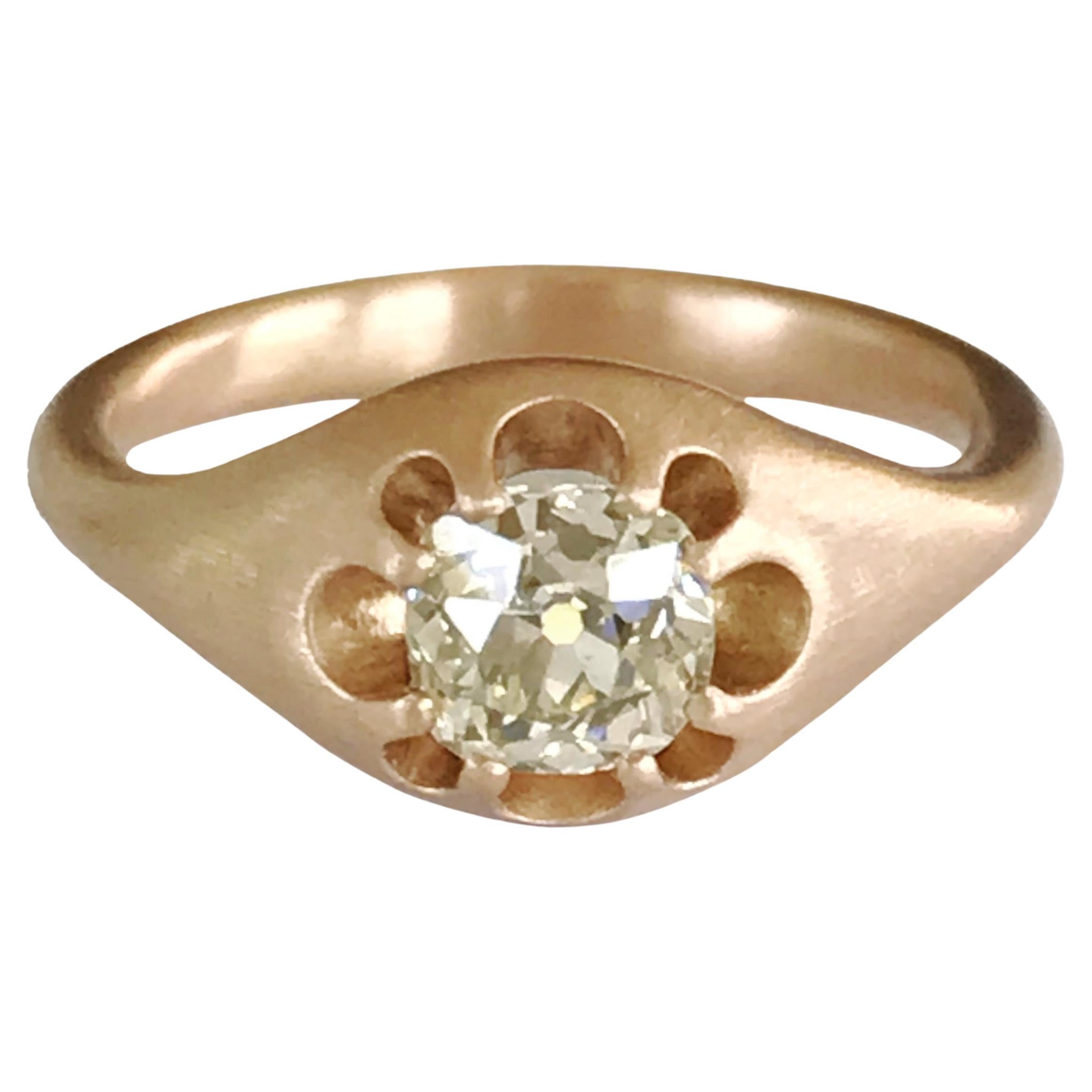 Dalben Bague Diamand en or rose 0,82 carat avec diamant taille vieille mine en vente