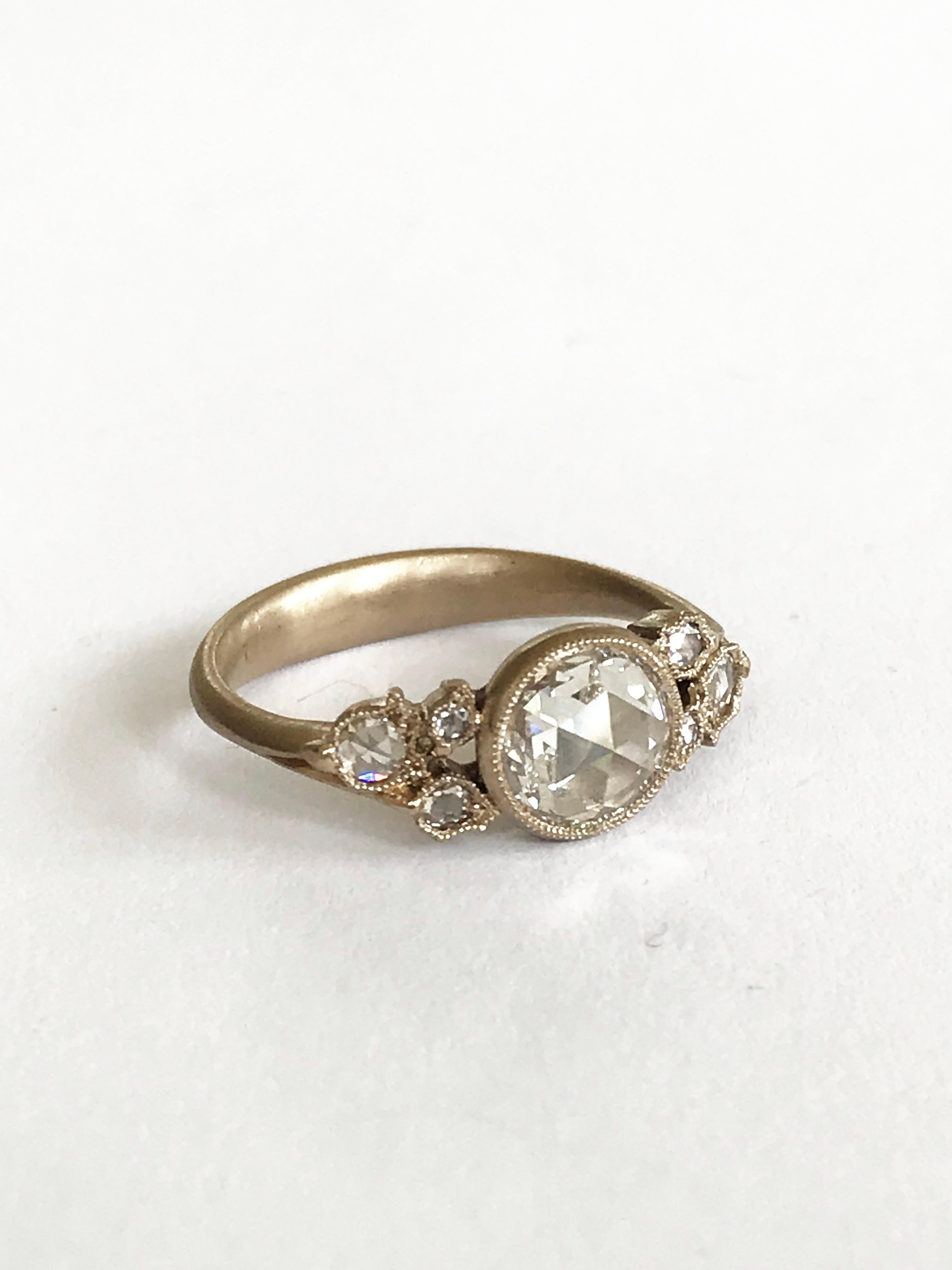 Dalben 0.97 Carat round Shape certified Rose Cut Diamond Gold Ring For Sale 6