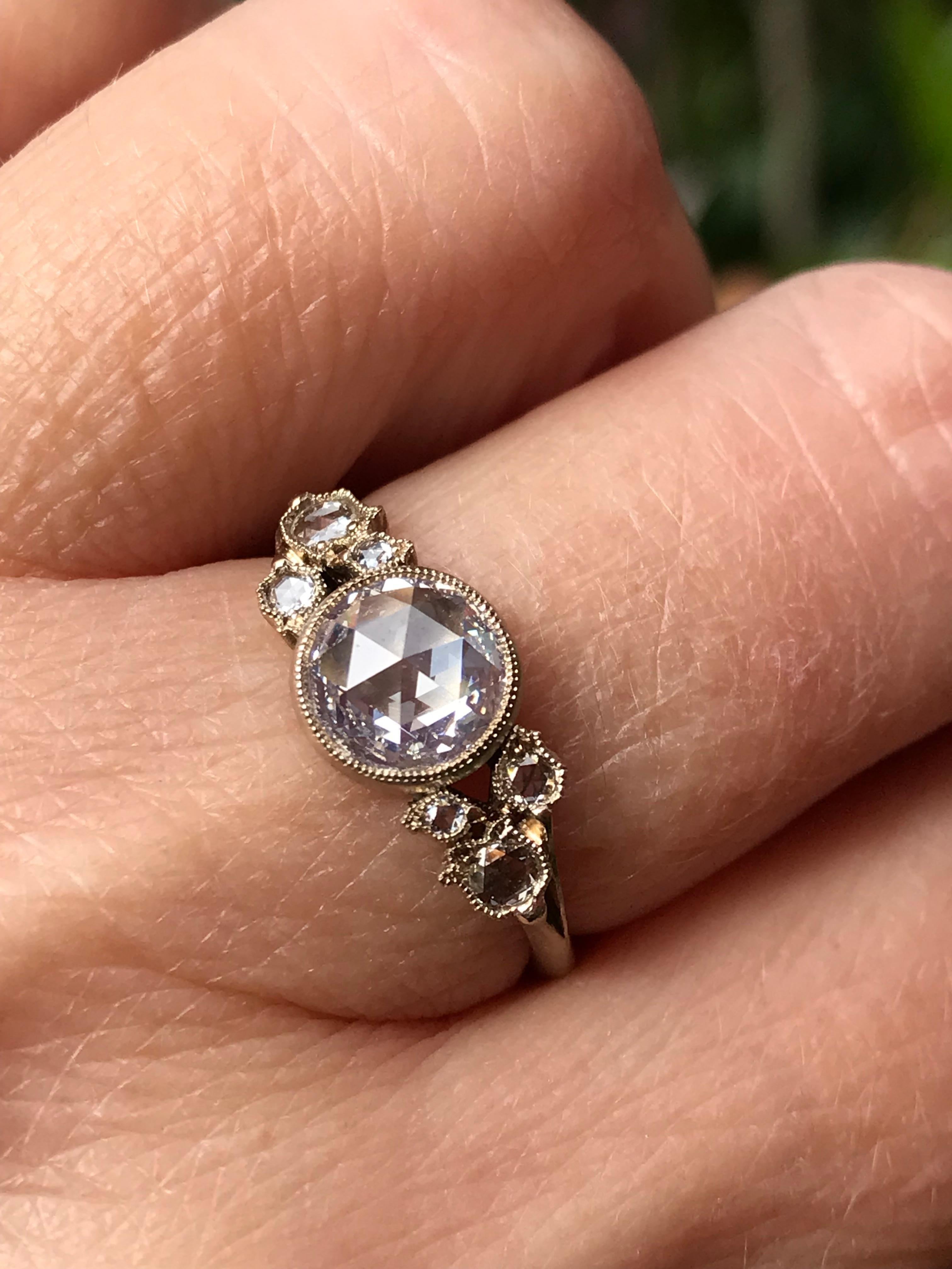 Taille rose Dalben Bague en or certifiée avec diamants taille rose de forme ronde de 0,97 carat en vente