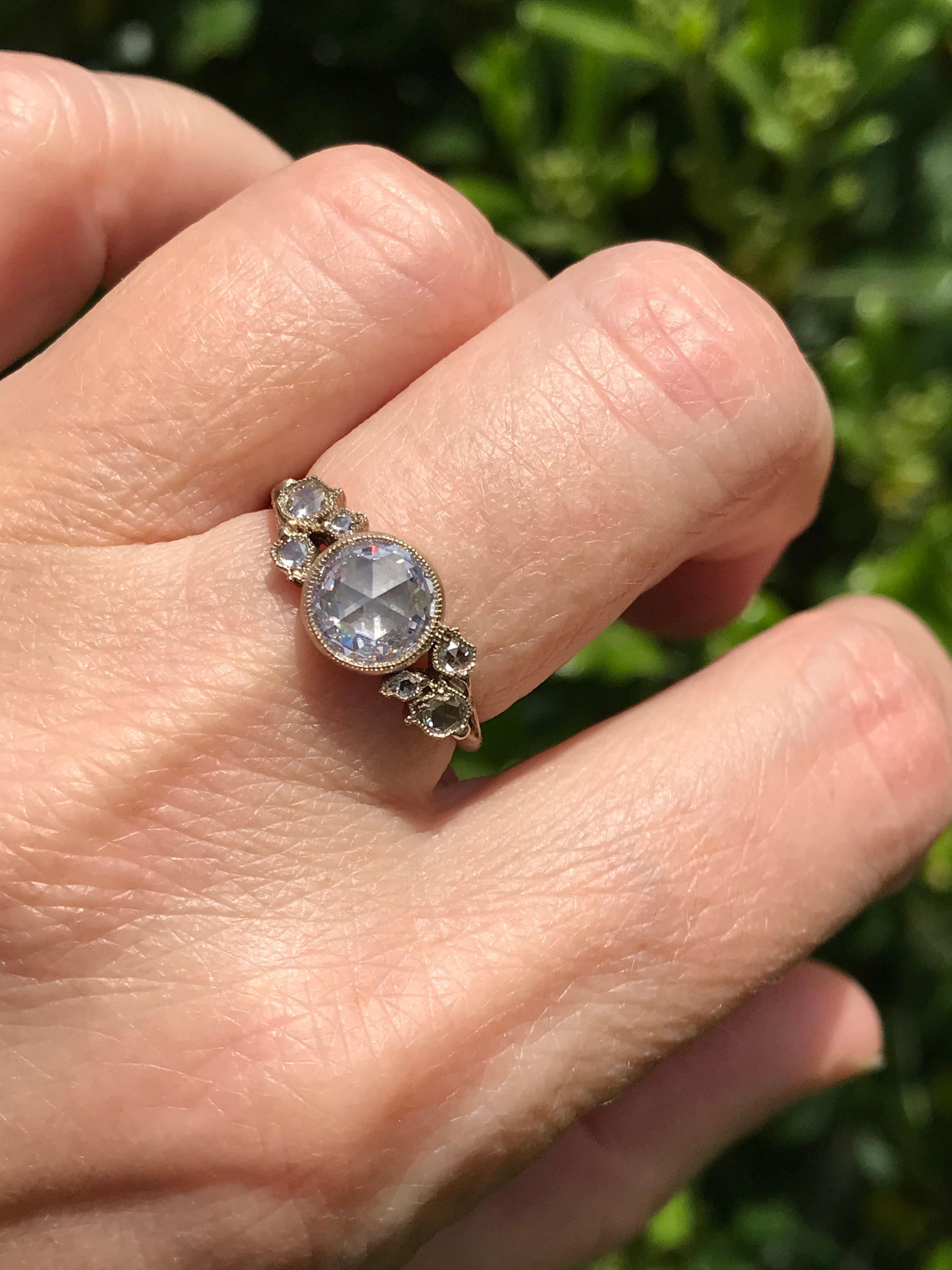 Dalben Bague en or certifiée avec diamants taille rose de forme ronde de 0,97 carat Pour femmes en vente