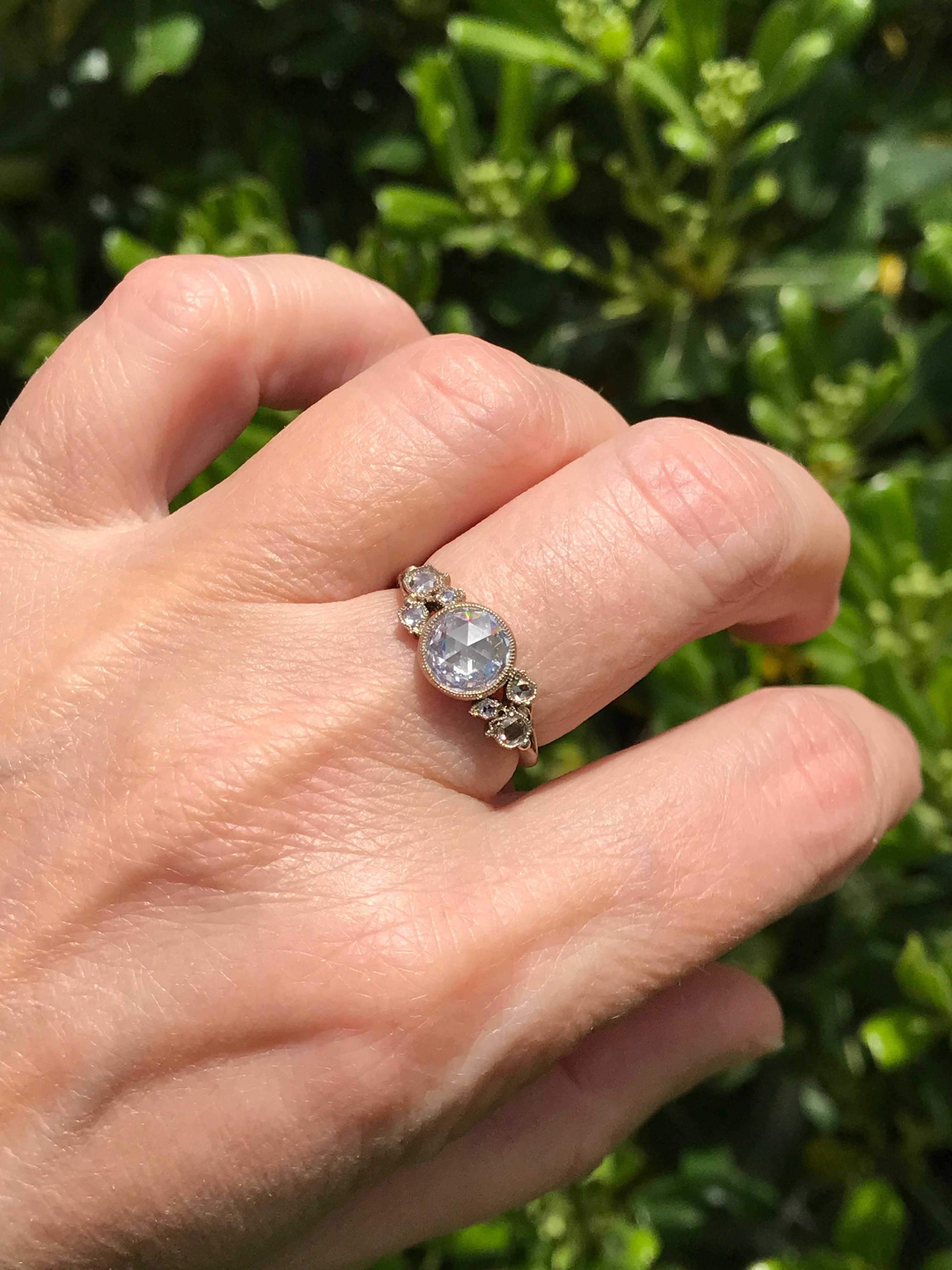 Dalben Bague en or certifiée avec diamants taille rose de forme ronde de 0,97 carat en vente 1
