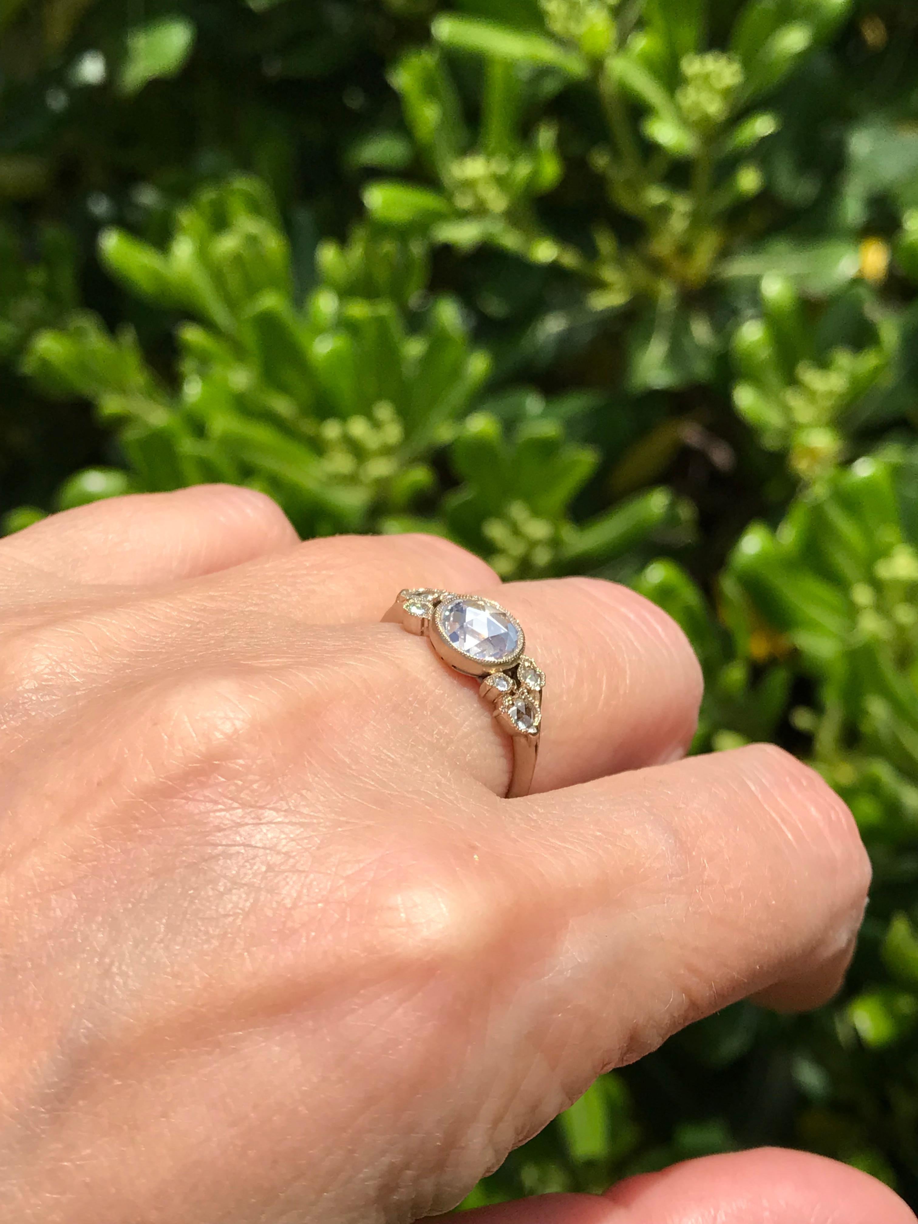 Dalben Bague en or certifiée avec diamants taille rose de forme ronde de 0,97 carat en vente 2