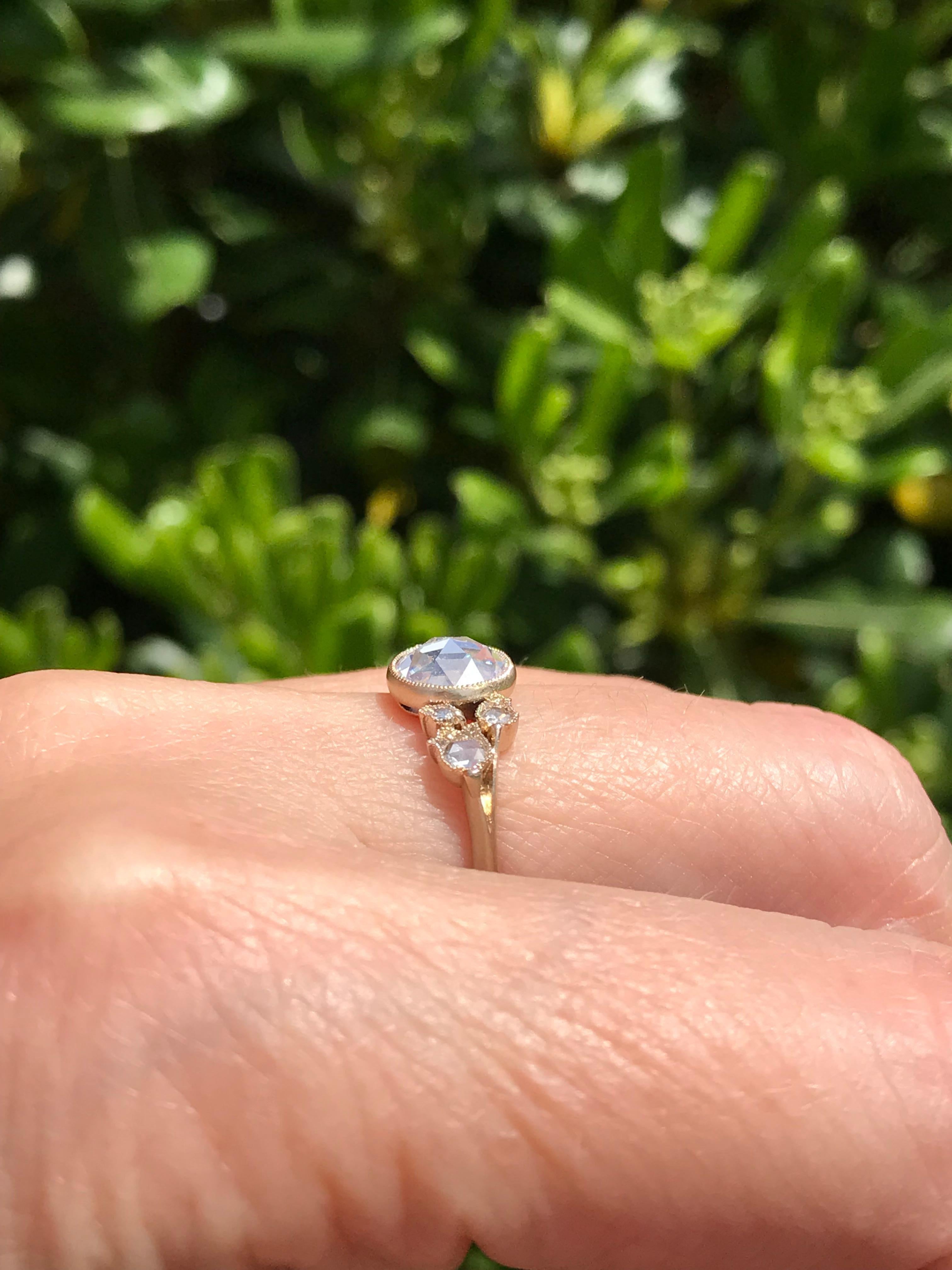 Dalben 0.97 Carat round Shape certified Rose Cut Diamond Gold Ring For Sale 4