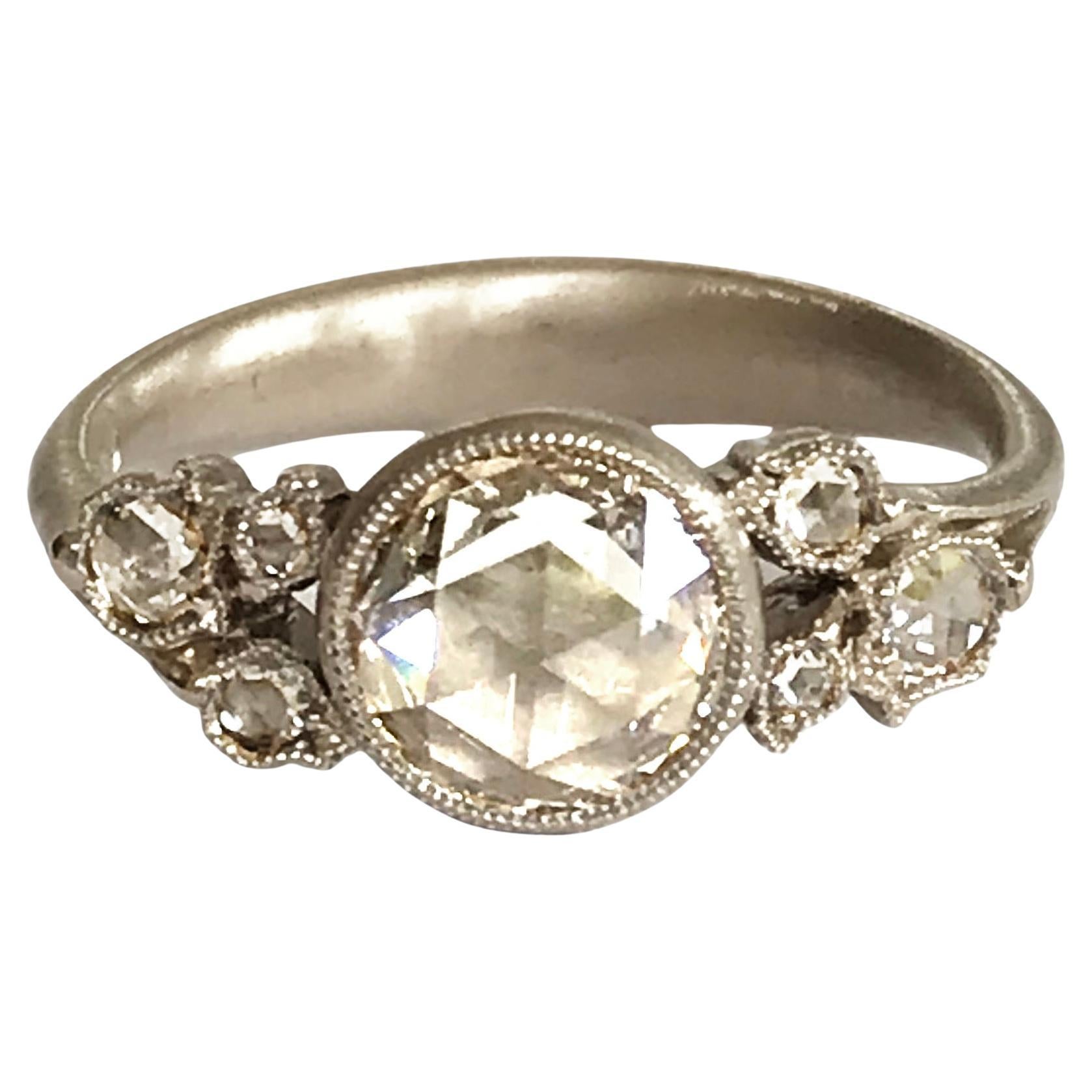 Dalben 0.97 Carat round Shape certified Rose Cut Diamond Gold Ring For Sale