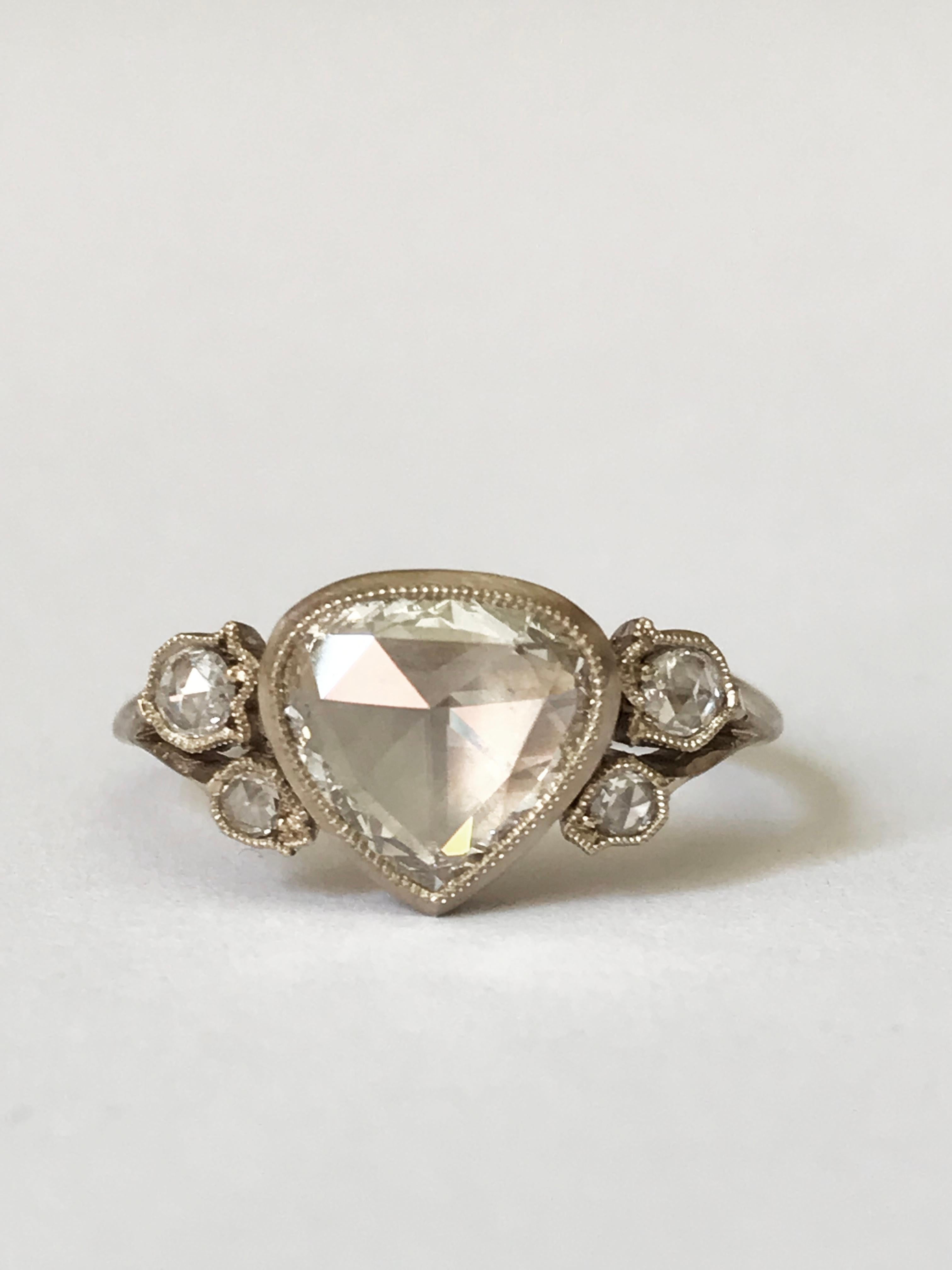 Dalben 1, 01 Carat Pear Shape Rose Cut Diamond Gold Ring For Sale 6
