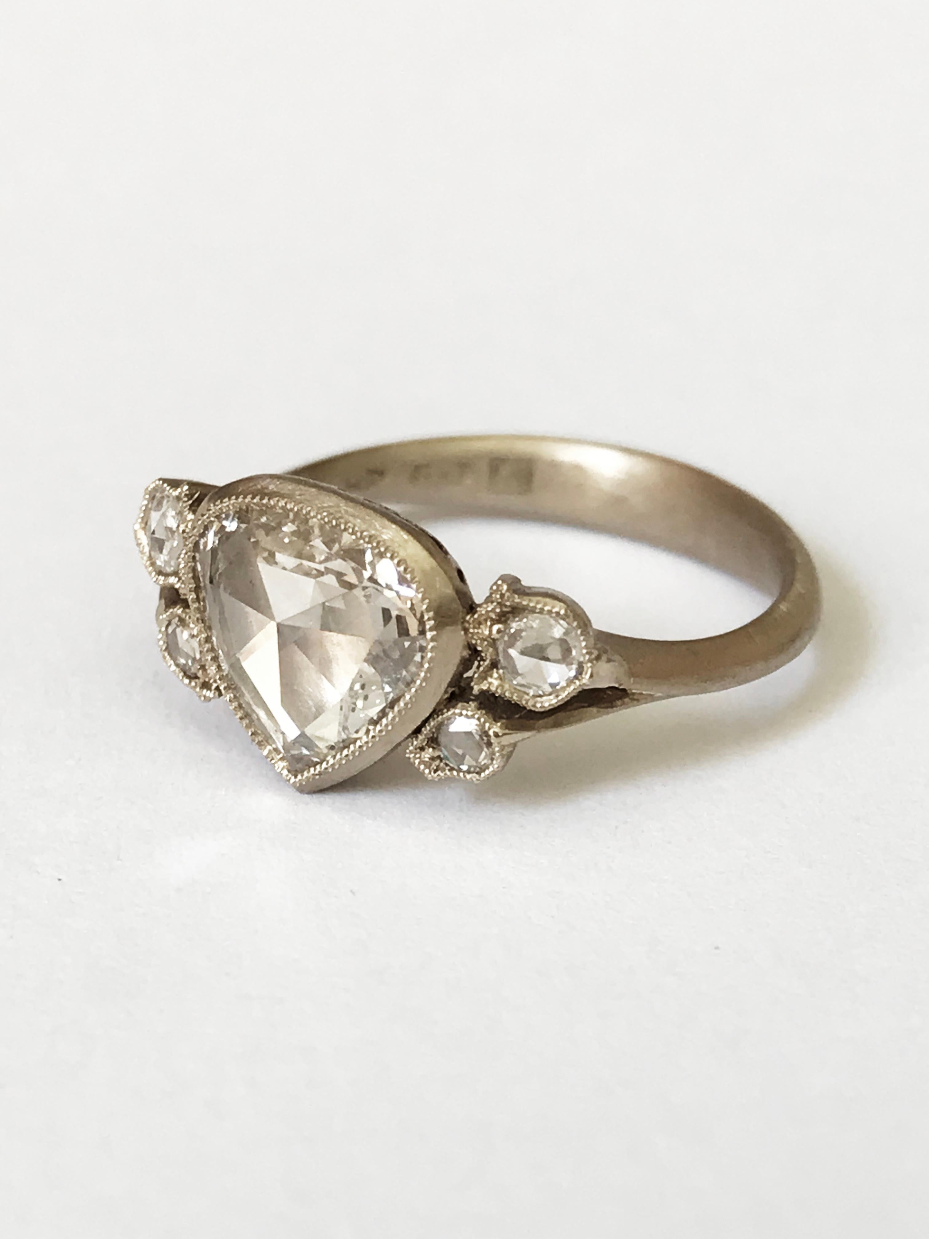 Dalben 1, 01 Carat Pear Shape Rose Cut Diamond Gold Ring For Sale 7
