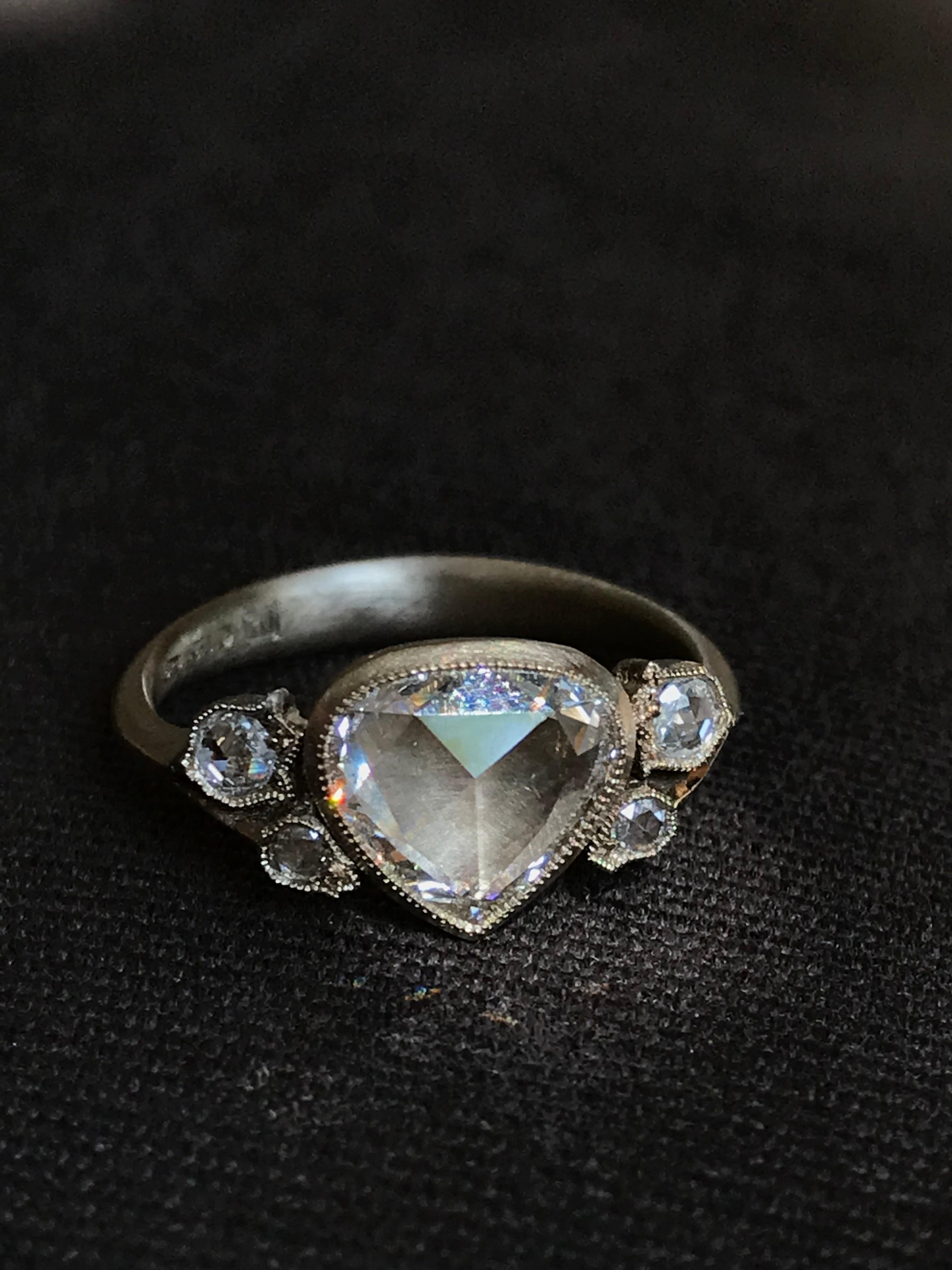Dalben 1, 01 Carat Pear Shape Rose Cut Diamond Gold Ring For Sale 7
