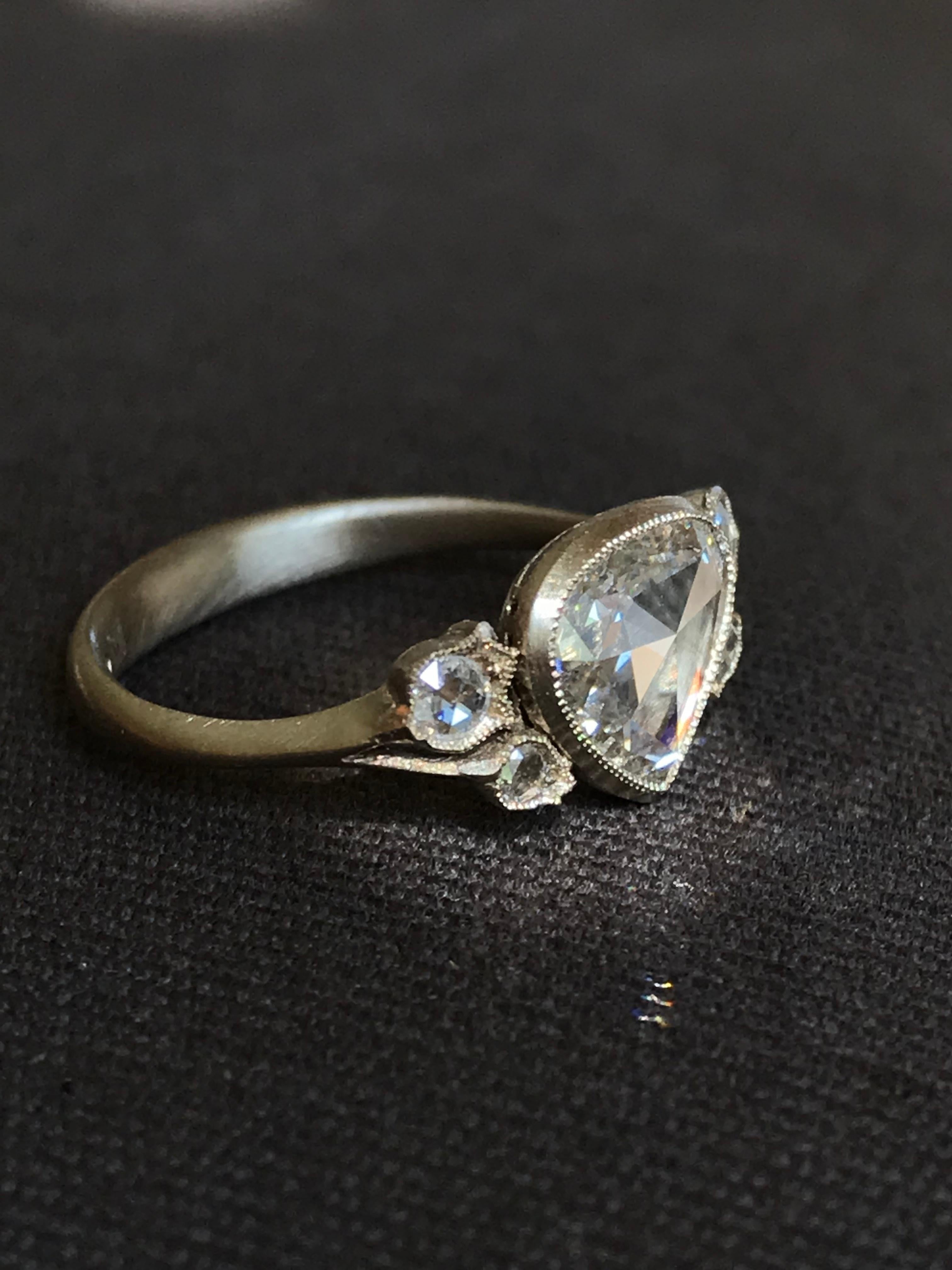 Dalben 1, 01 Carat Pear Shape Rose Cut Diamond Gold Ring For Sale 10
