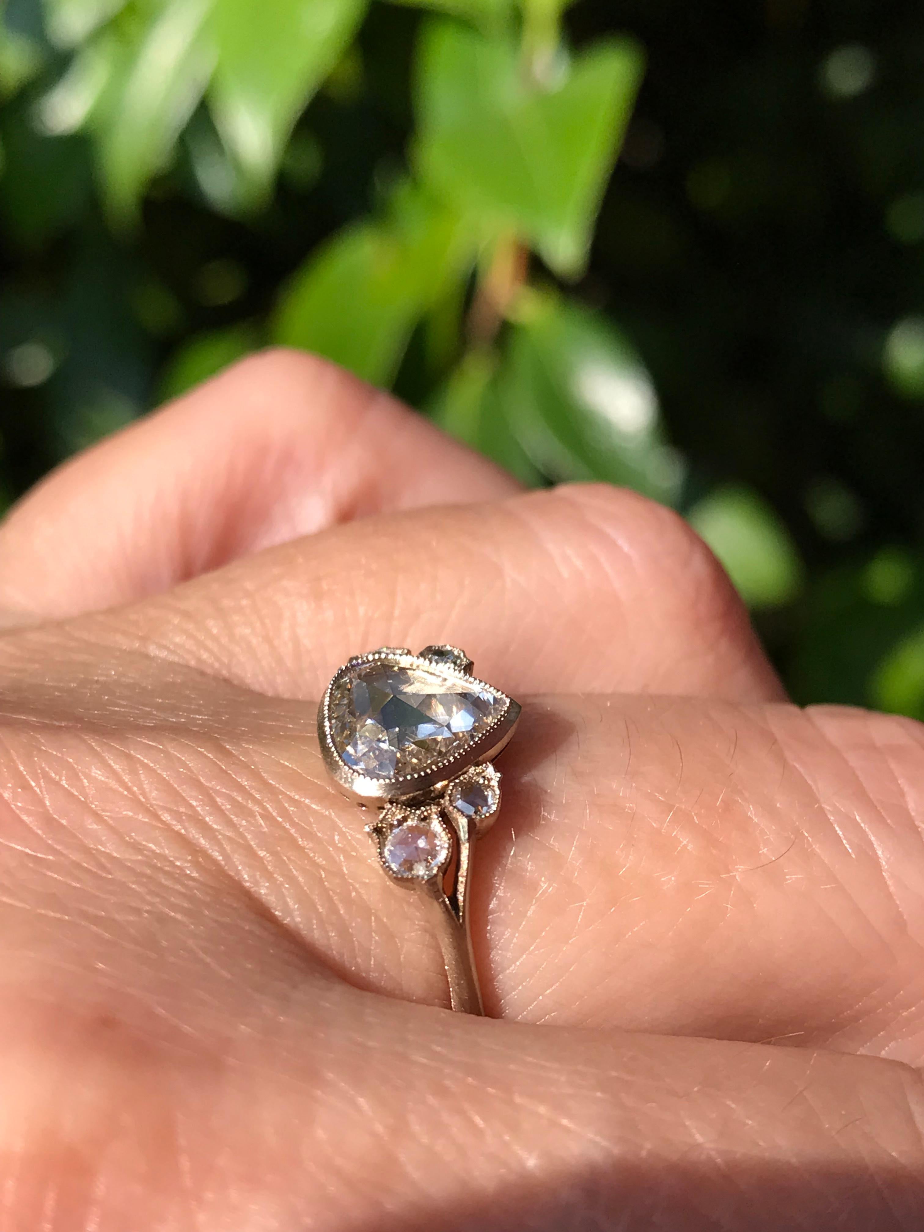Contemporary Dalben 1, 01 Carat Pear Shape Rose Cut Diamond Gold Ring For Sale
