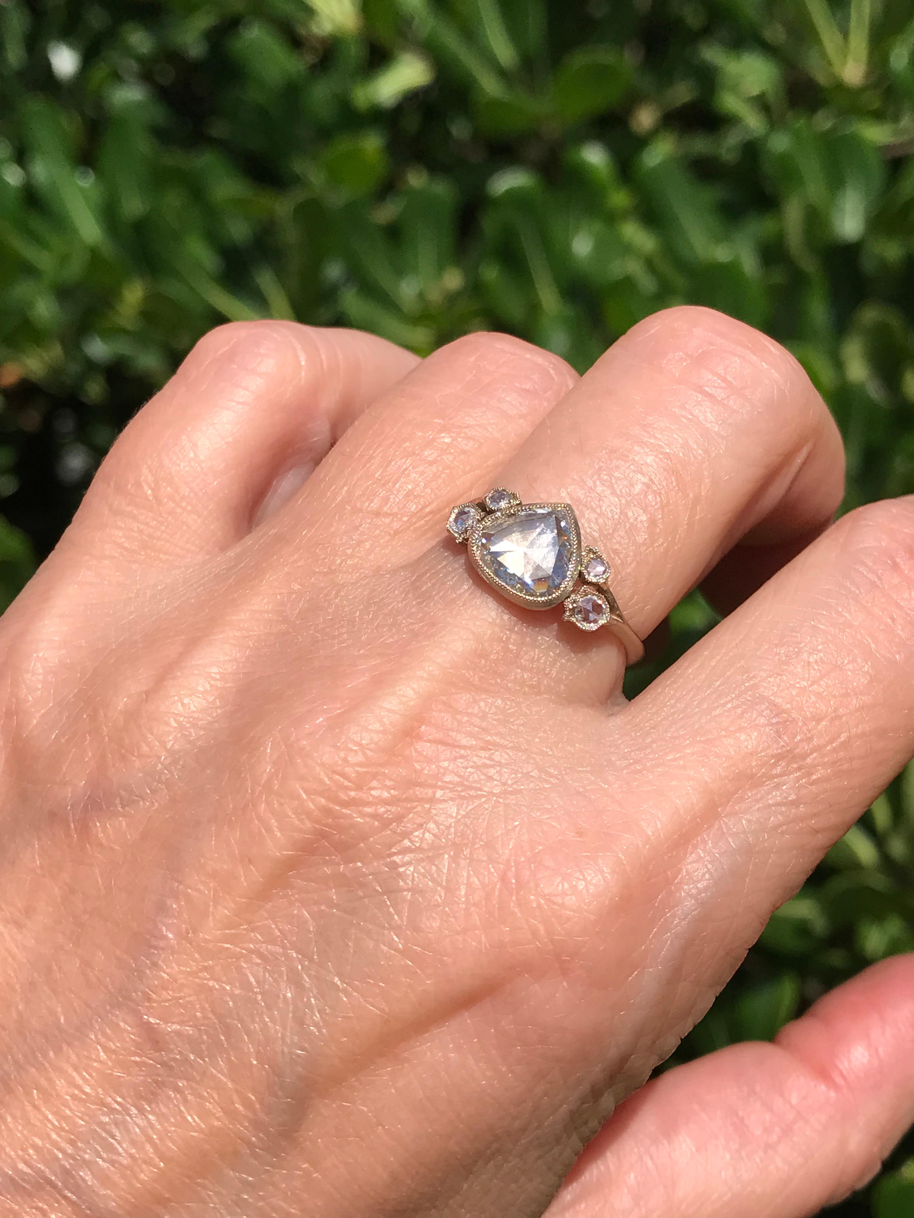 Women's Dalben 1, 01 Carat Pear Shape Rose Cut Diamond Gold Ring For Sale