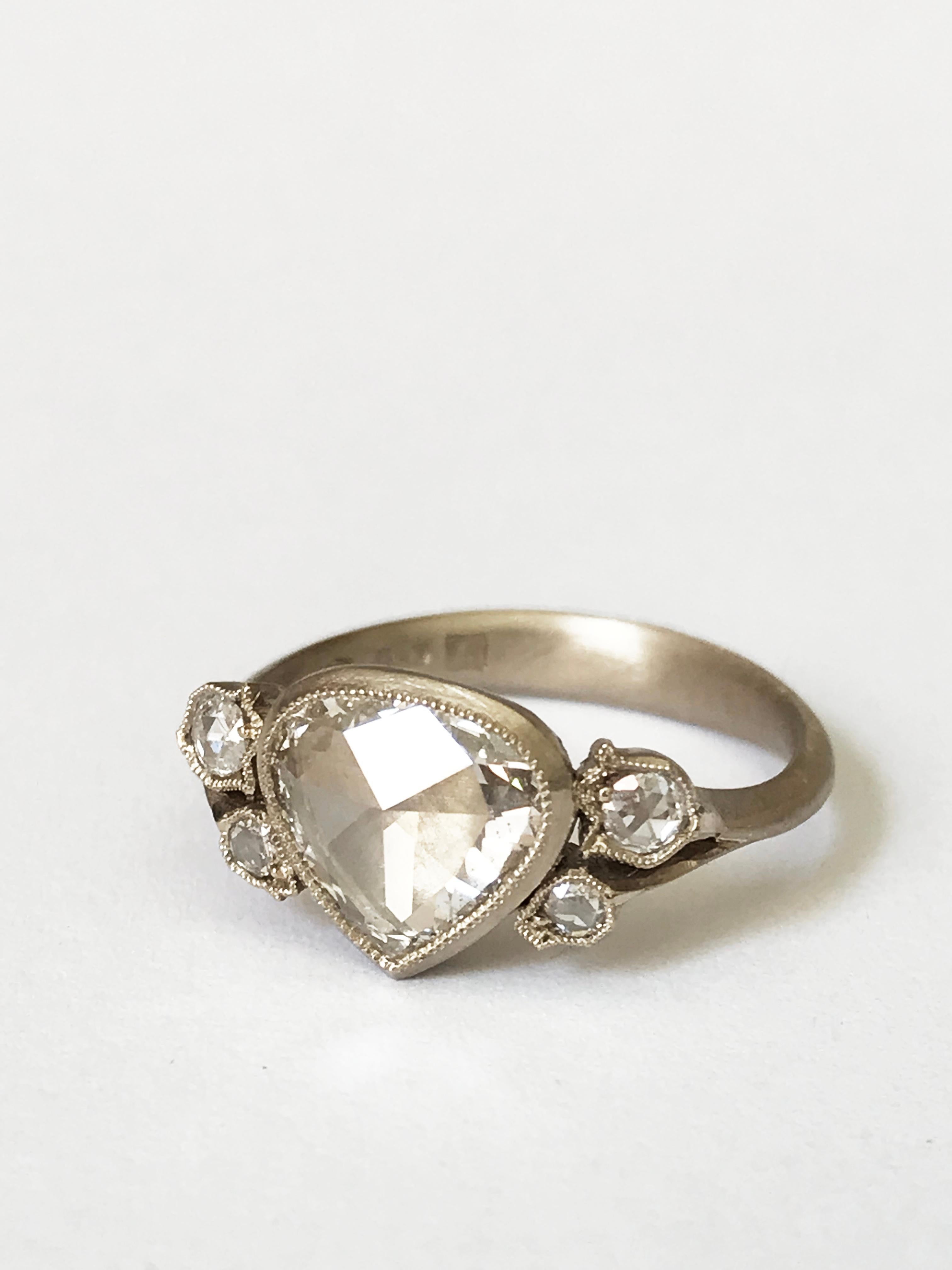 Dalben 1, 01 Carat Pear Shape Rose Cut Diamond Gold Ring For Sale 1