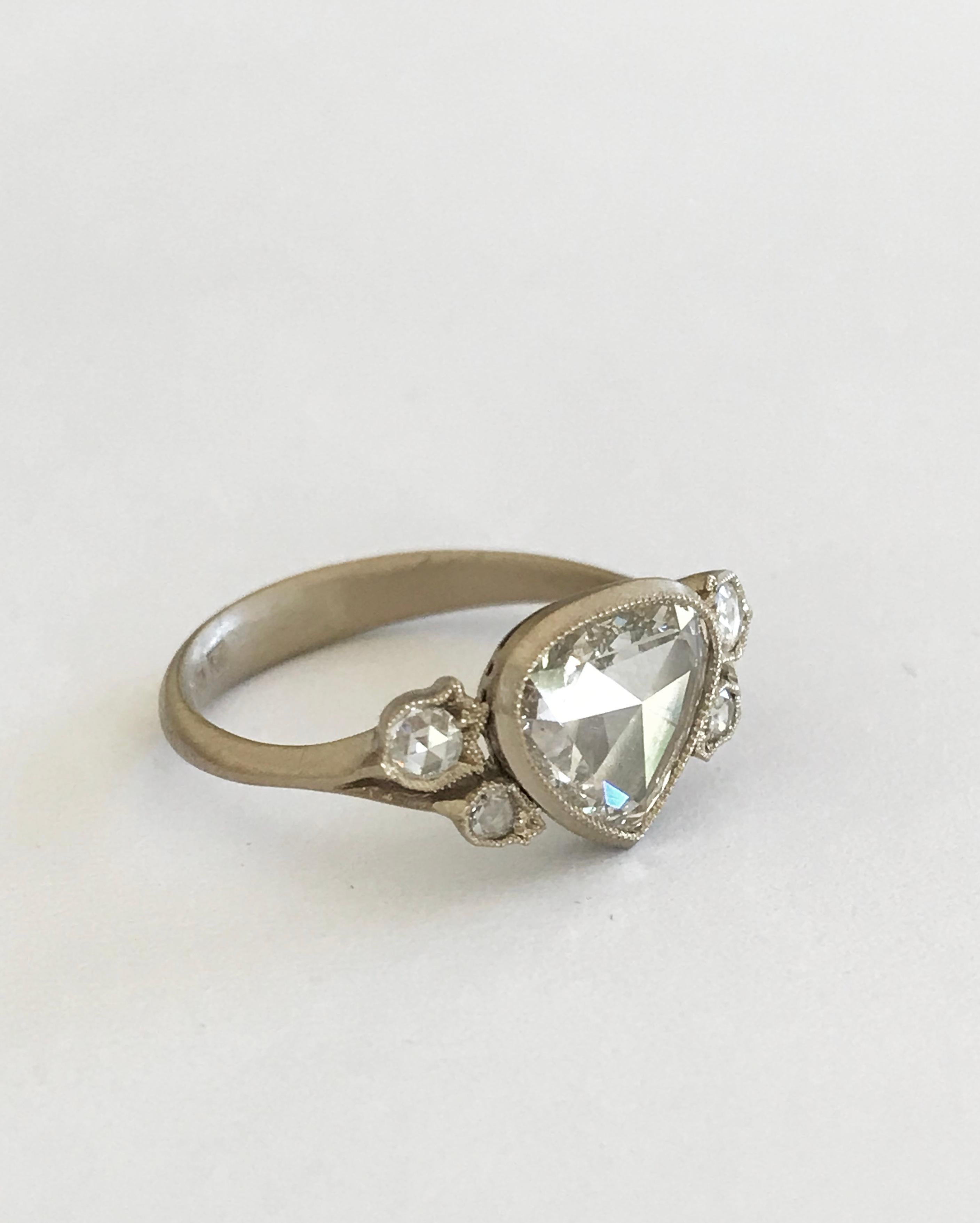 Dalben 1, 01 Carat Pear Shape Rose Cut Diamond Gold Ring For Sale 2