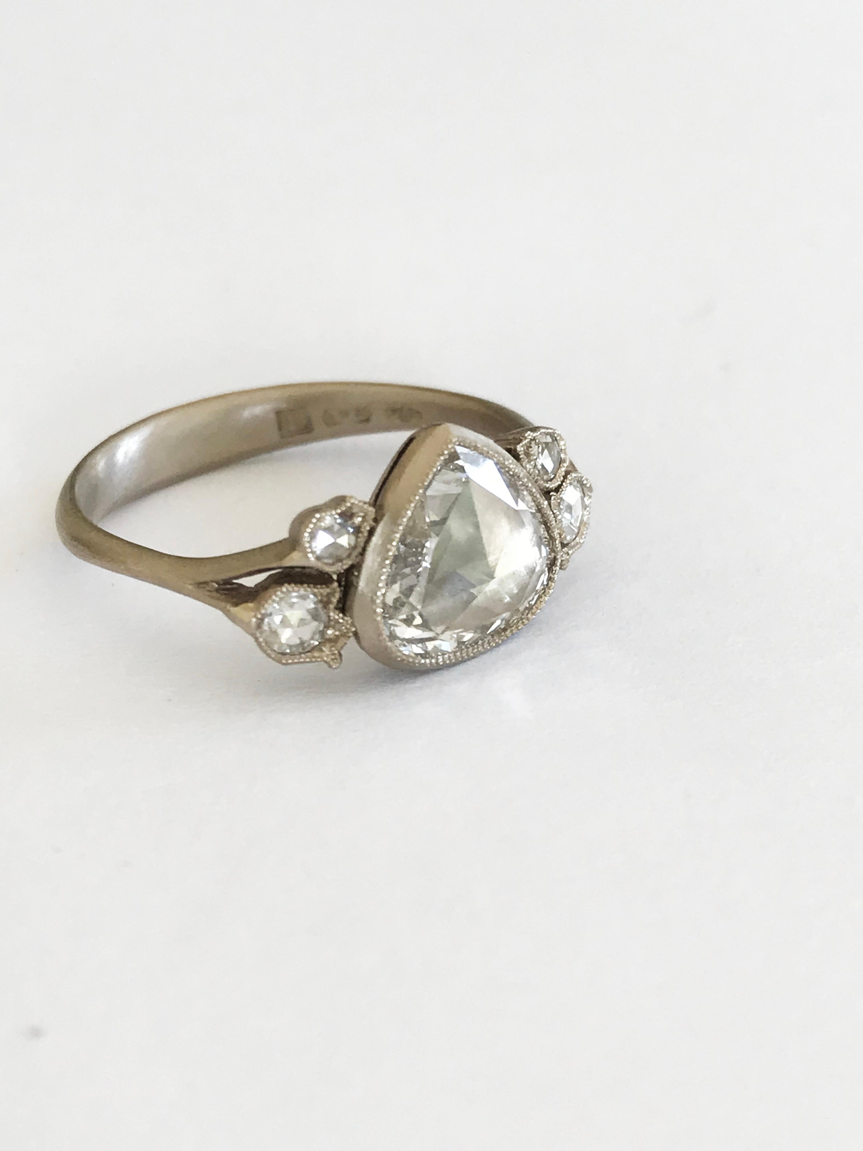 Dalben 1, 01 Carat Pear Shape Rose Cut Diamond Gold Ring For Sale 3
