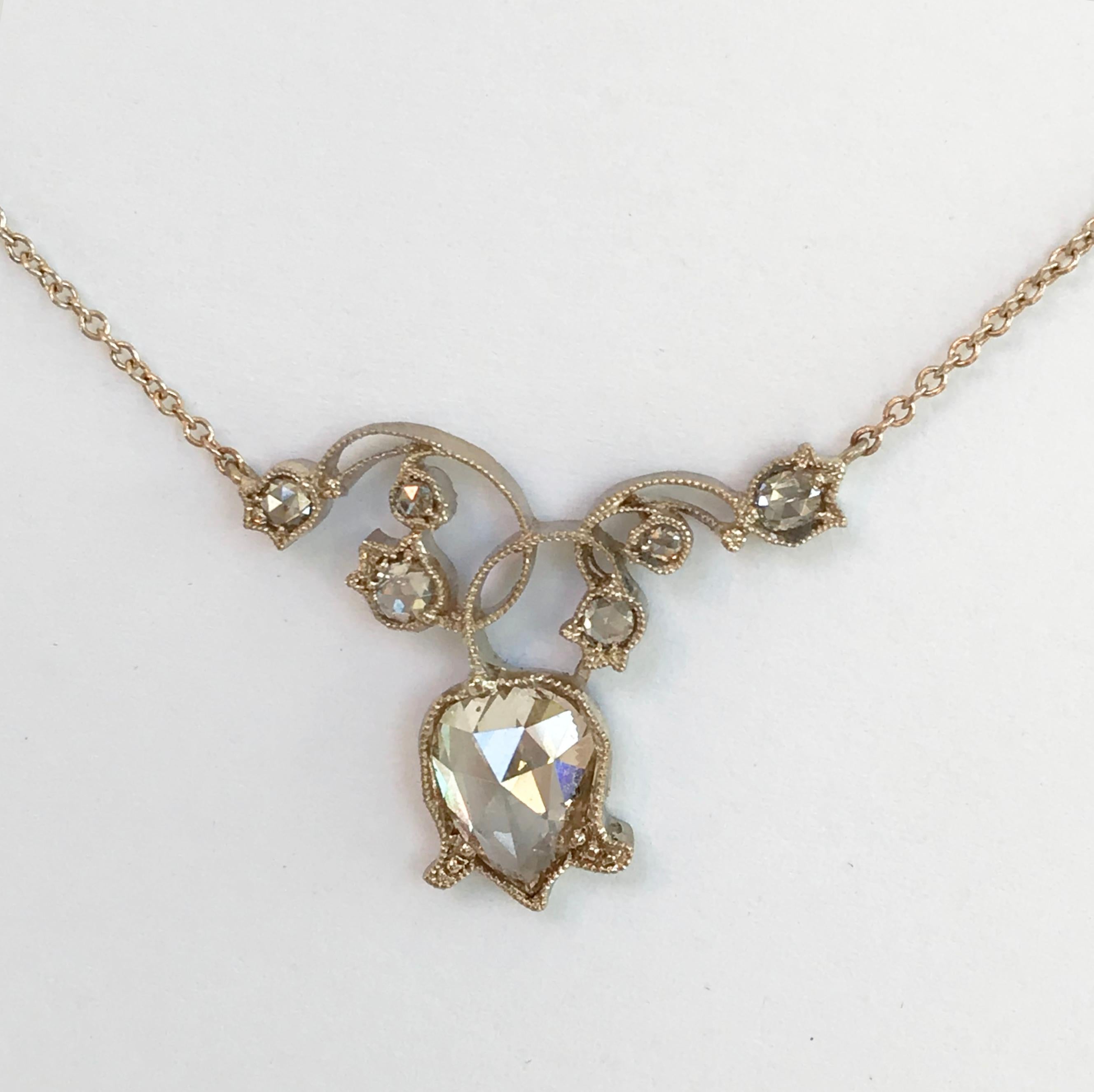 Women's Dalben 1.5 Carat Pear Shape Diamond White Gold Necklace For Sale