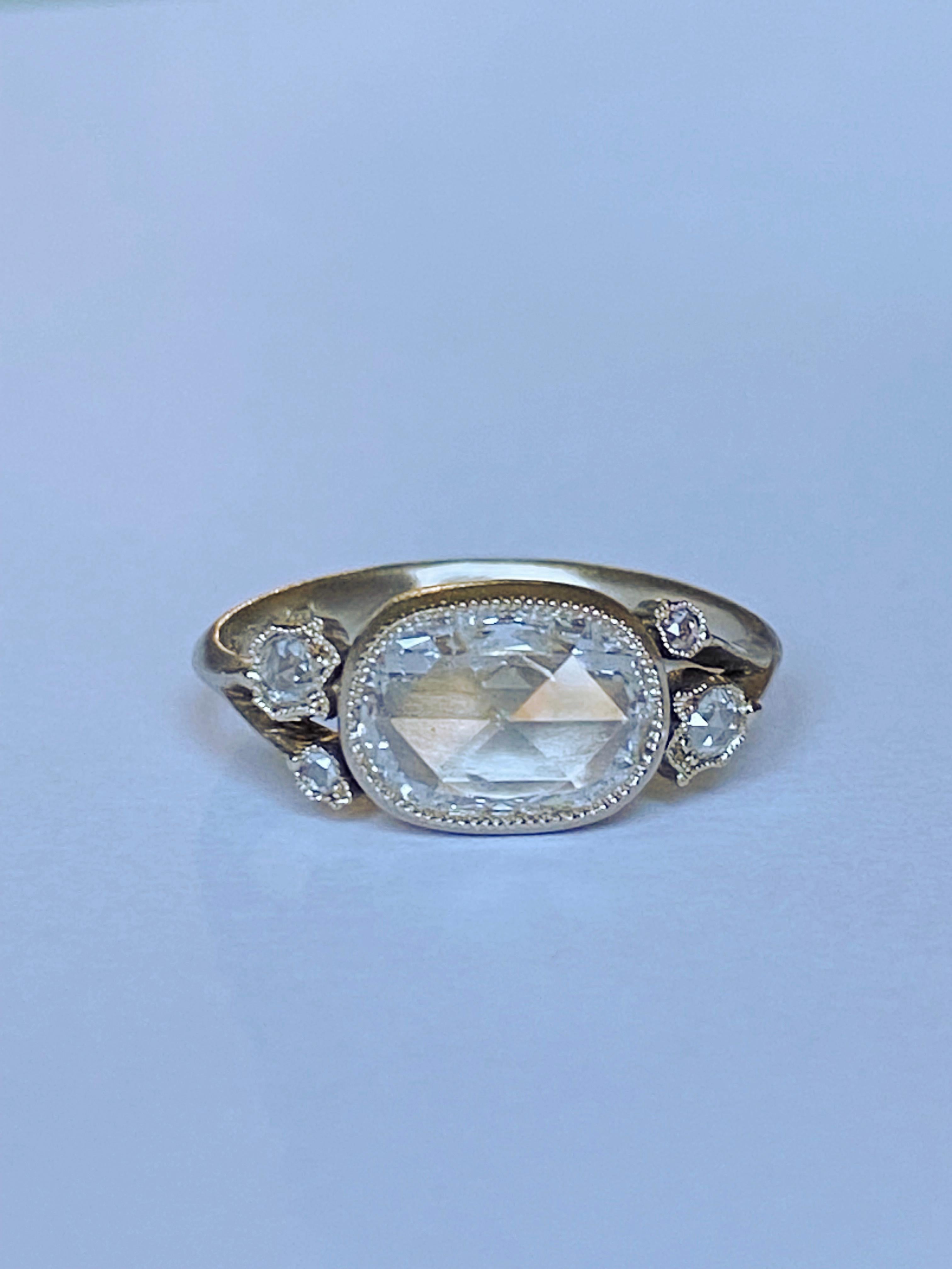 Dalben 1,51 Karat Kissenform Diamantring mit Rosenschliff Gold 9