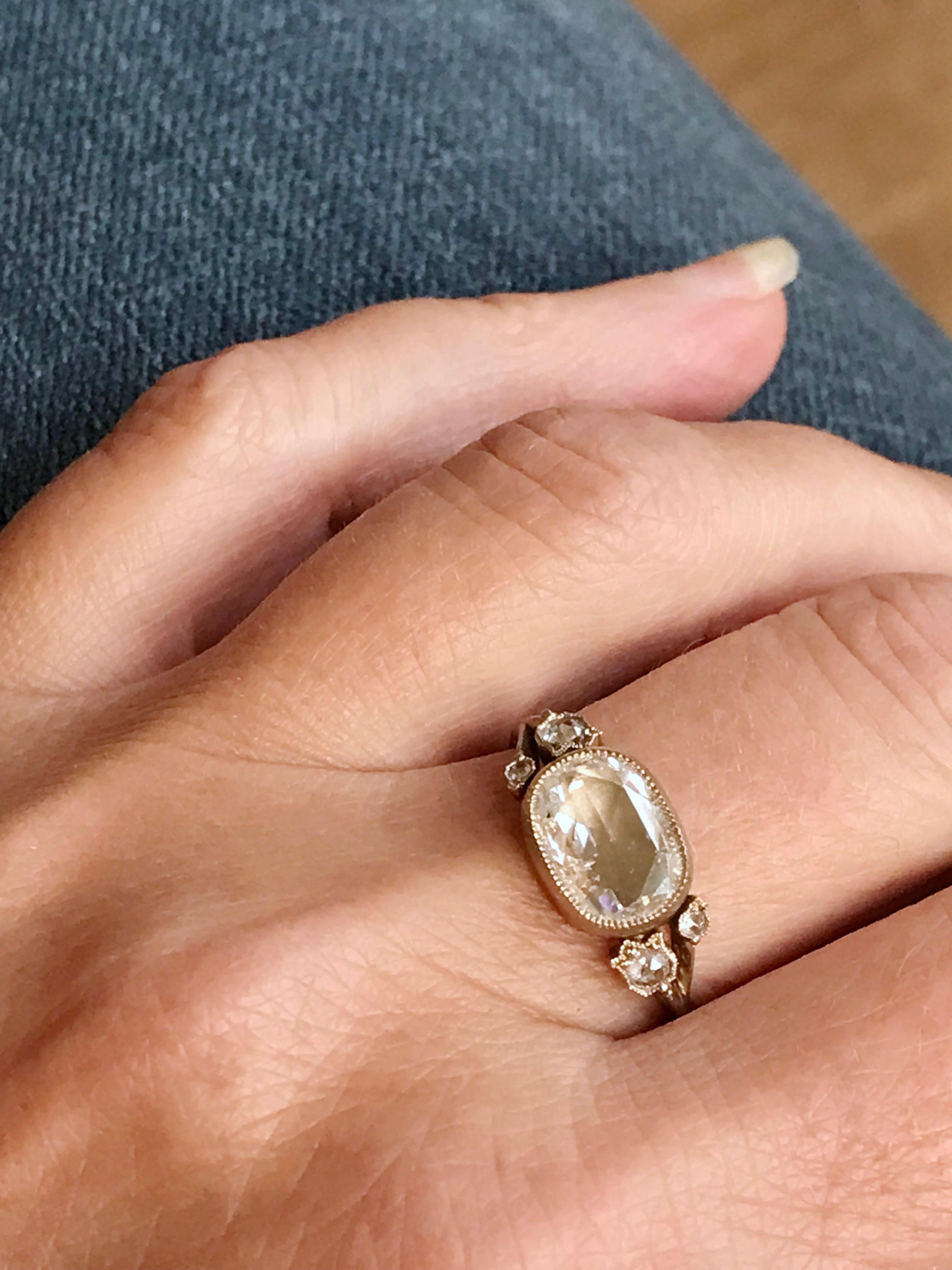 Dalben 1,51 Karat Kissenform Diamantring mit Rosenschliff Gold 2