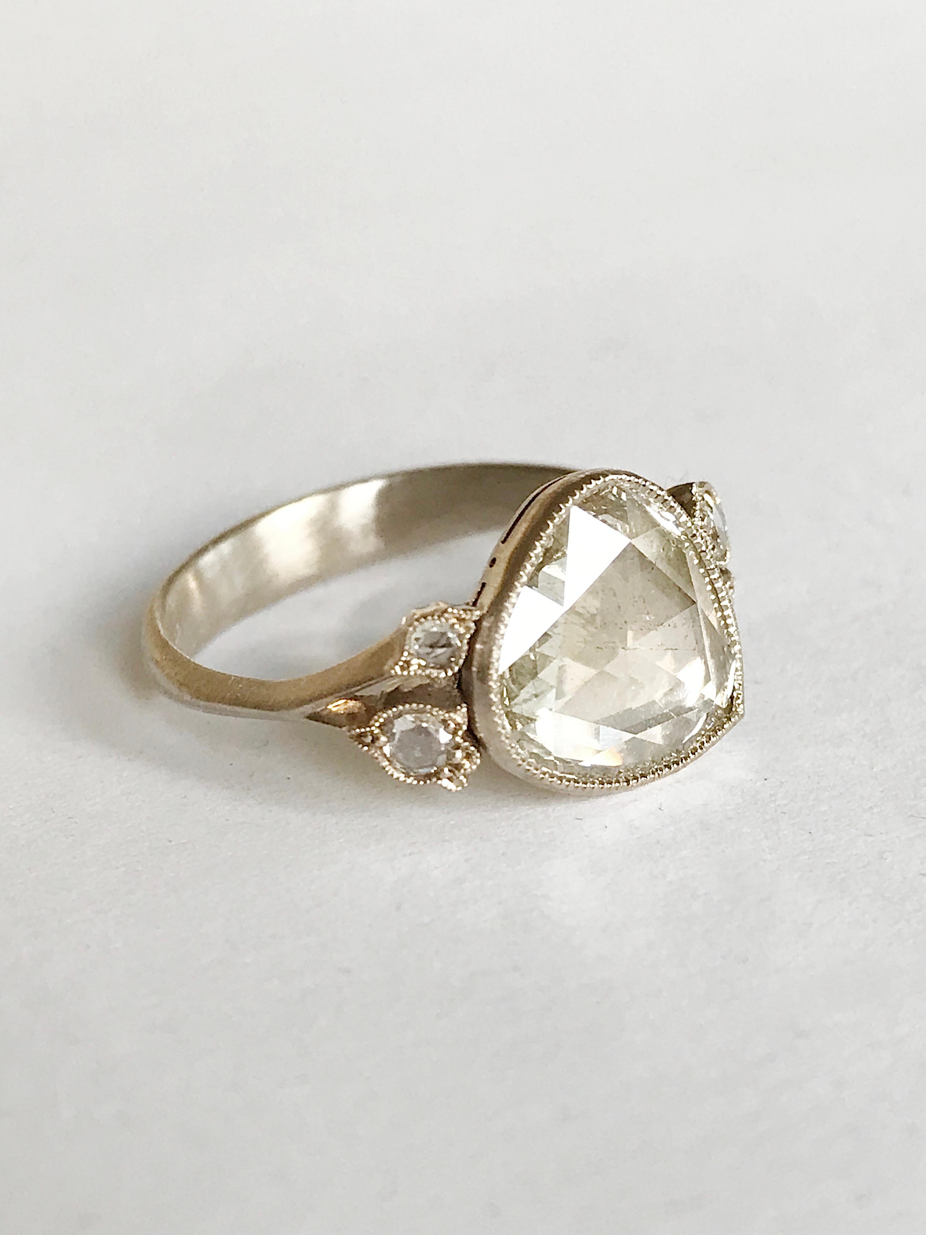 Dalben 1.84 Carat Pear Shape Rose Cut Diamond Gold Ring 1